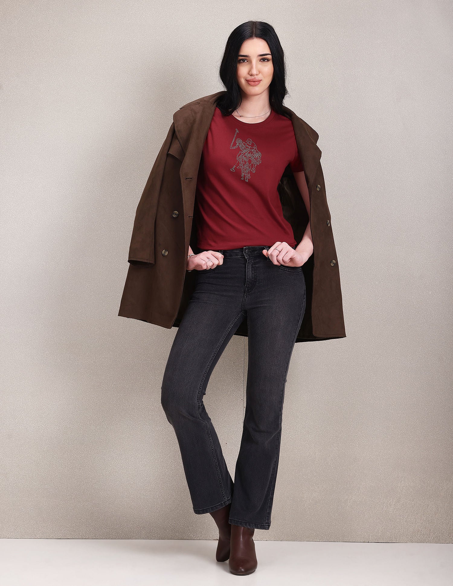 Crew Neck Embellished Logo T-Shirt Maroon - U.S. POLO ASSN. | Large