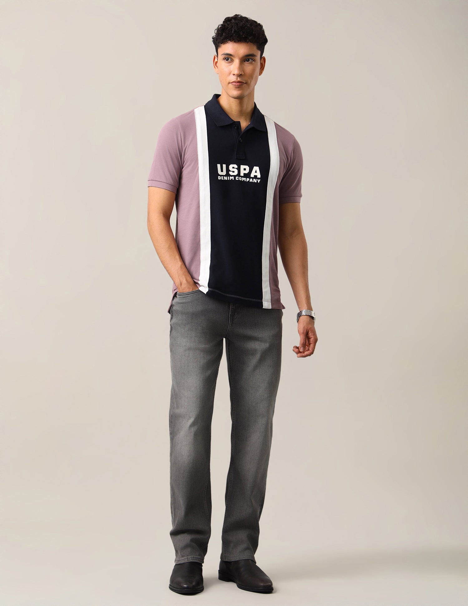 Colourblocked Slim Fit Polo Shirt Dark Pink - U.S. Polo Assn. India | Large