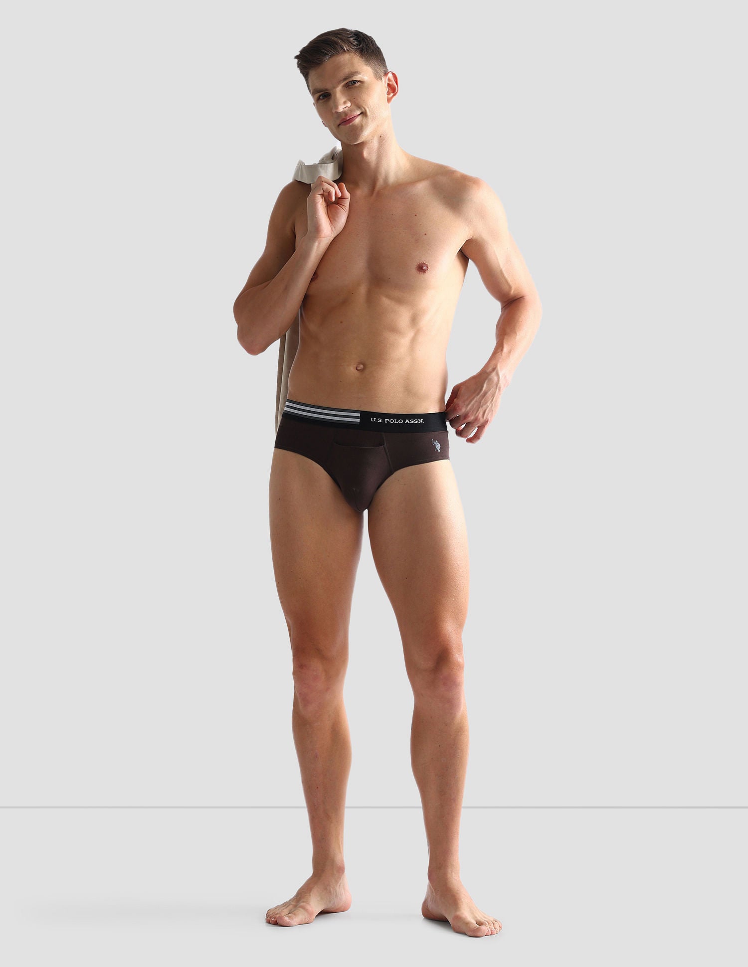 Flag Waist Single Jersey OEB06 Briefs - Pack Of 2 White and Mulch - U.S. POLO ASSN. | Large