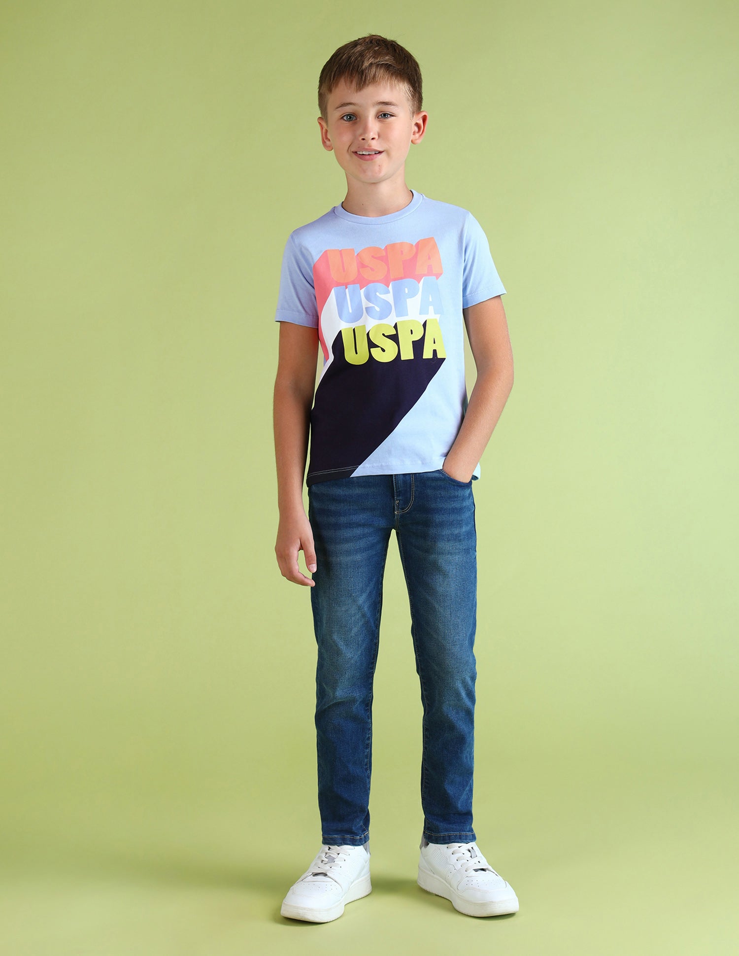 Boys Brand Printed Regular Fit T-Shirt Light Blue - U.S. POLO ASSN. | Large