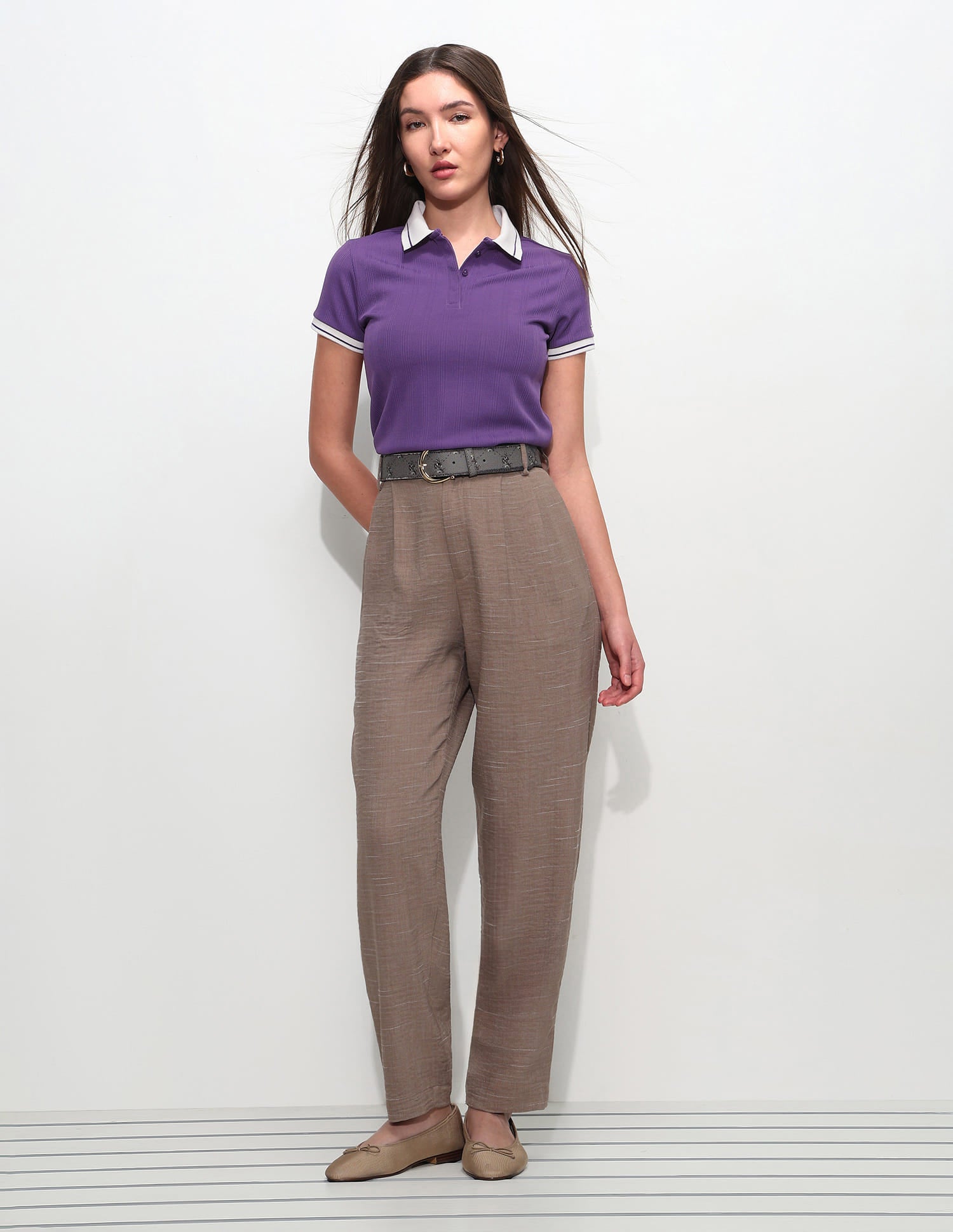 Regular Fit Striped Polo Shirt Purple - U.S. Polo Assn. India | Large