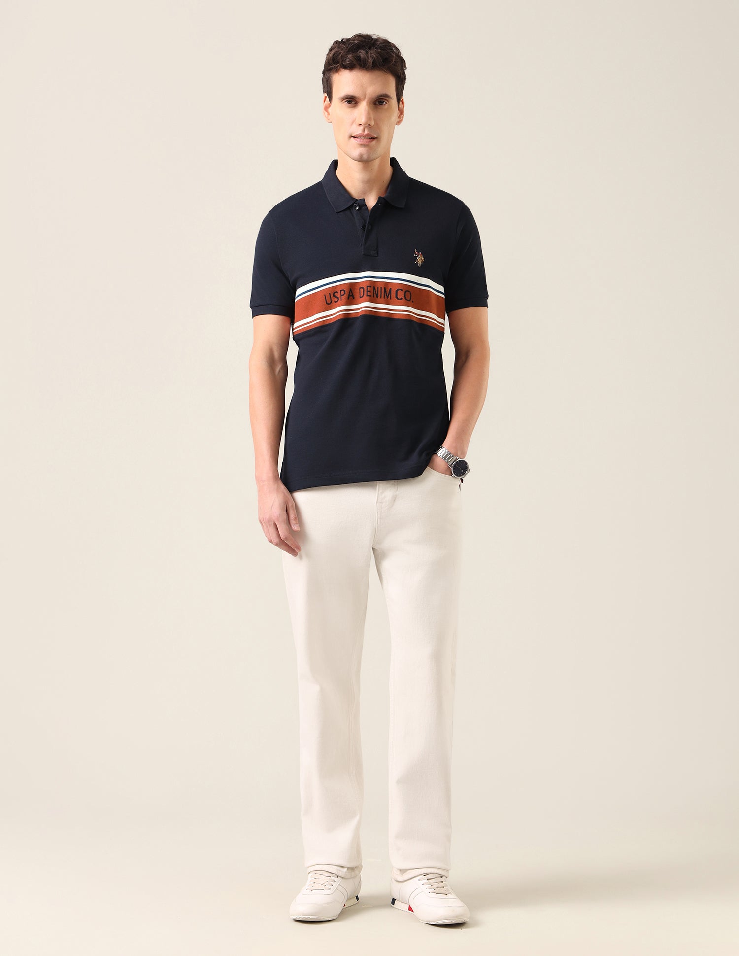 Brand Printed Slim Fit Polo Shirt Navy - U.S. Polo Assn. India | Large