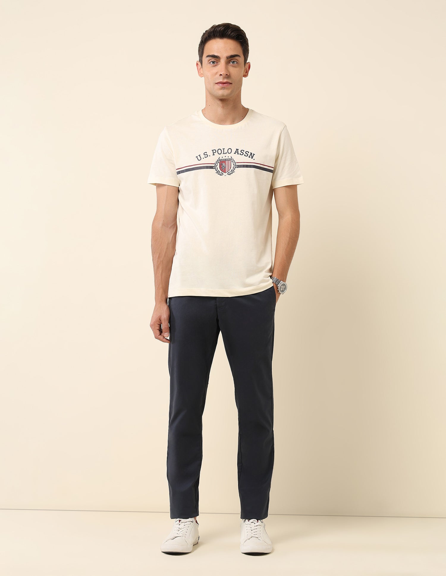 Slim Fit Brand Printed T-Shirt Off White - U.S. Polo Assn. India | Large
