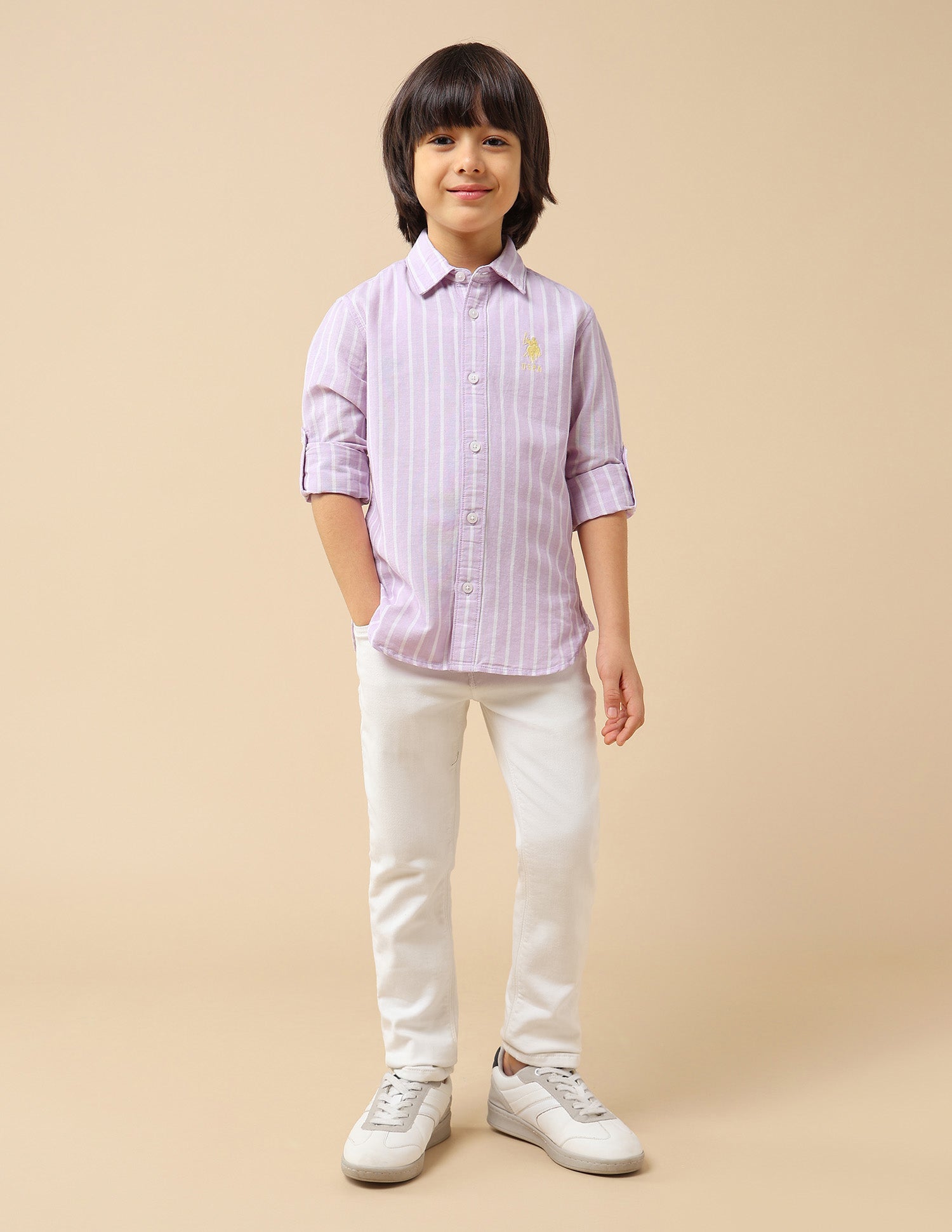 Boys Vertical Striped Dobby Shirt Lilac - U.S. POLO ASSN. | Large