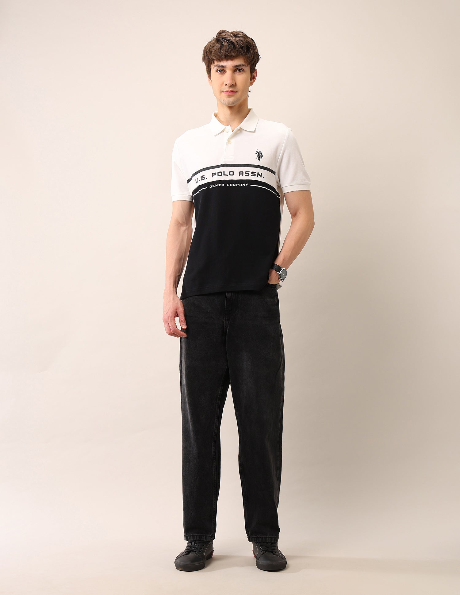Muscle Fit Pure Cotton Polo Shirt Black - U.S. Polo Assn. India | Large