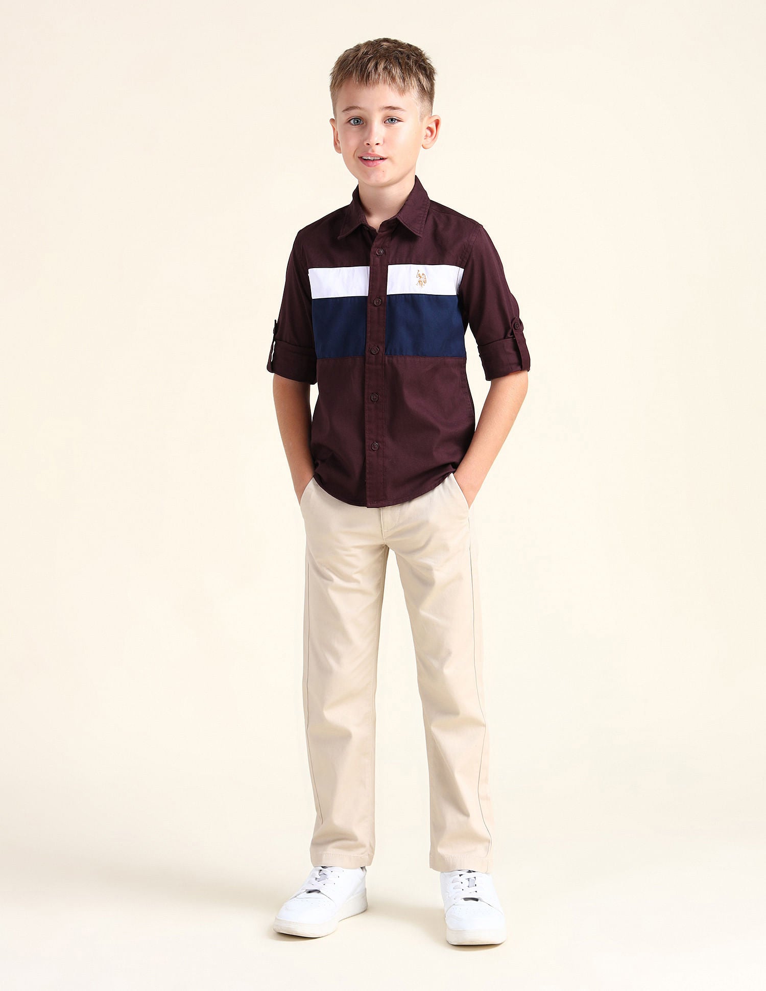 Boys Colour Block Cotton Shirt Maroon - U.S. Polo Assn. India | Large