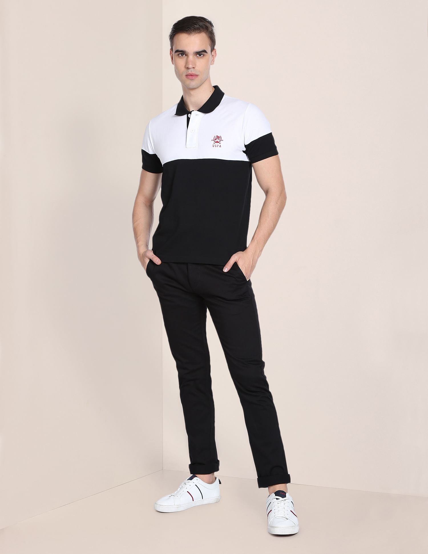 Colour Block Cotton Polo Shirt Black - U.S. POLO ASSN. | Large