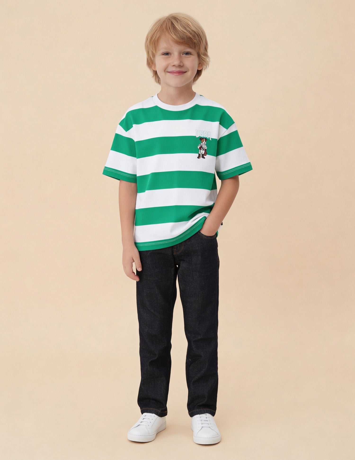 Horizontal Striped Oversized Fit T-Shirt Green - U.S. Polo Assn. India | Large
