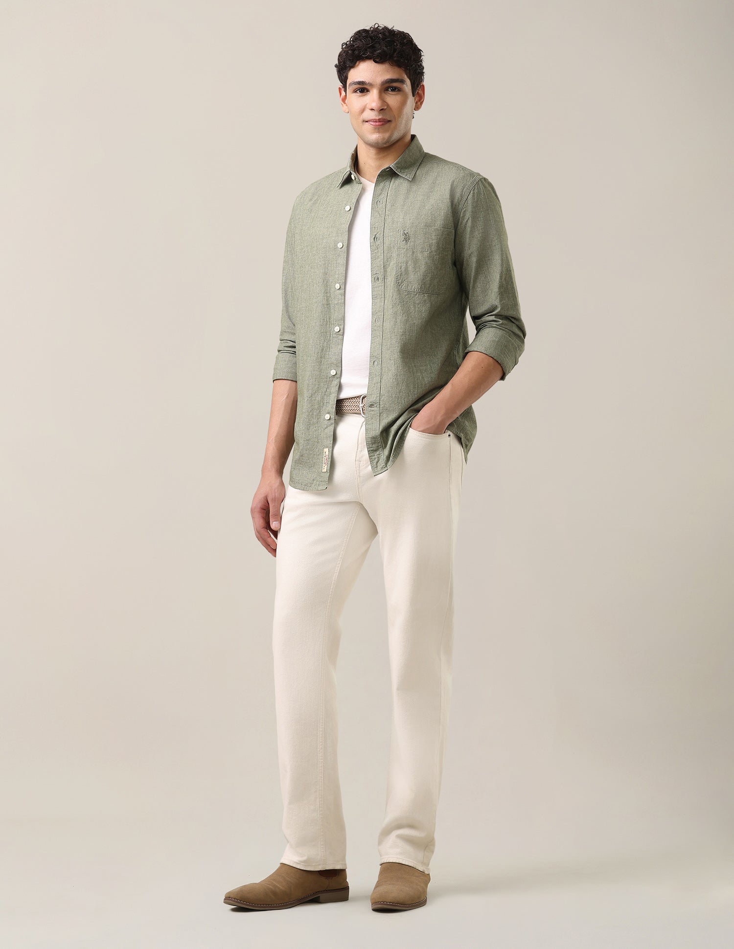 Solid Regular Fit Shirt Green - U.S. Polo Assn. India | Large