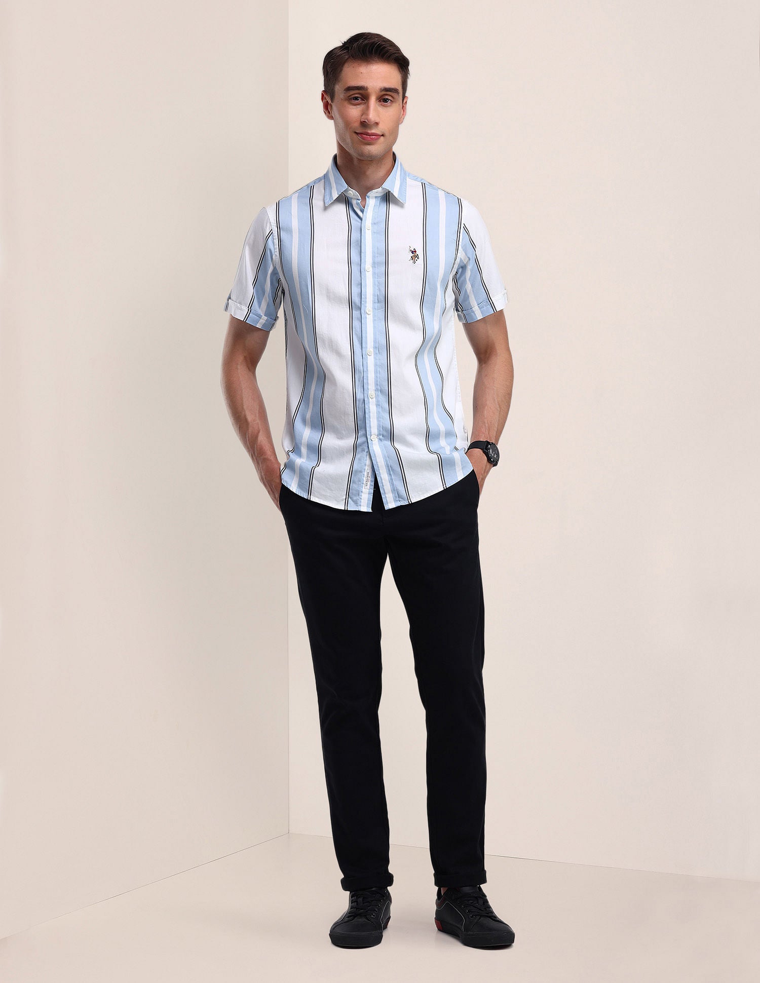 Tailored Fit All-over Shirt Light-Blue - U.S. POLO ASSN. | Large