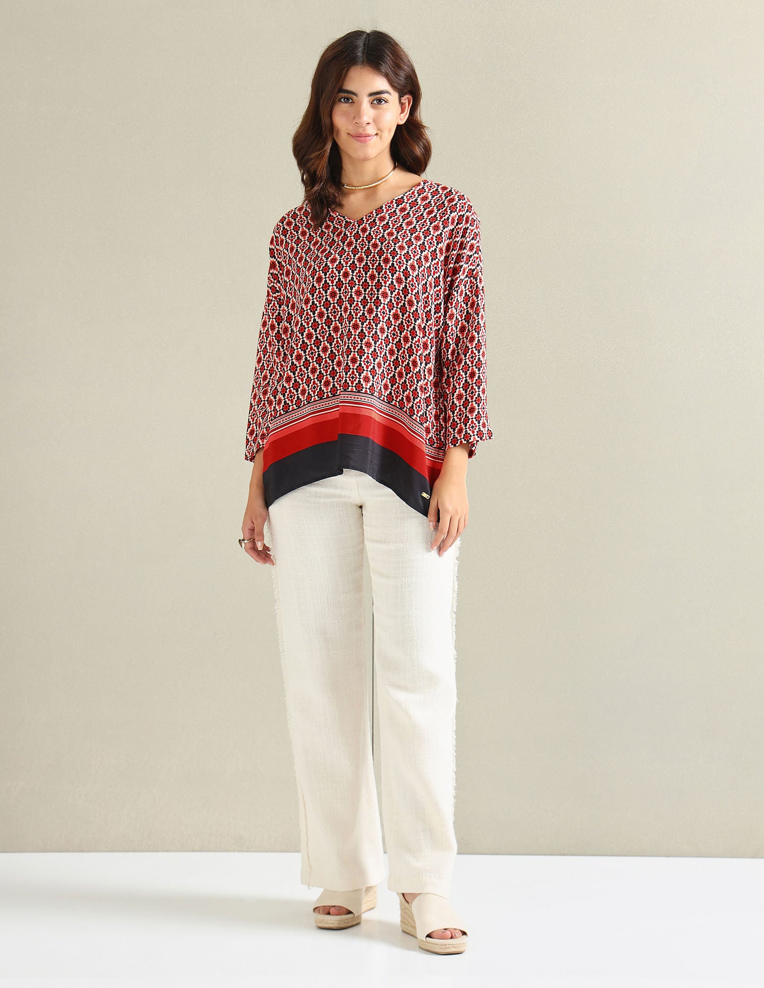 Geometric Print Kaftan Top Red - U.S. Polo Assn. India | Large