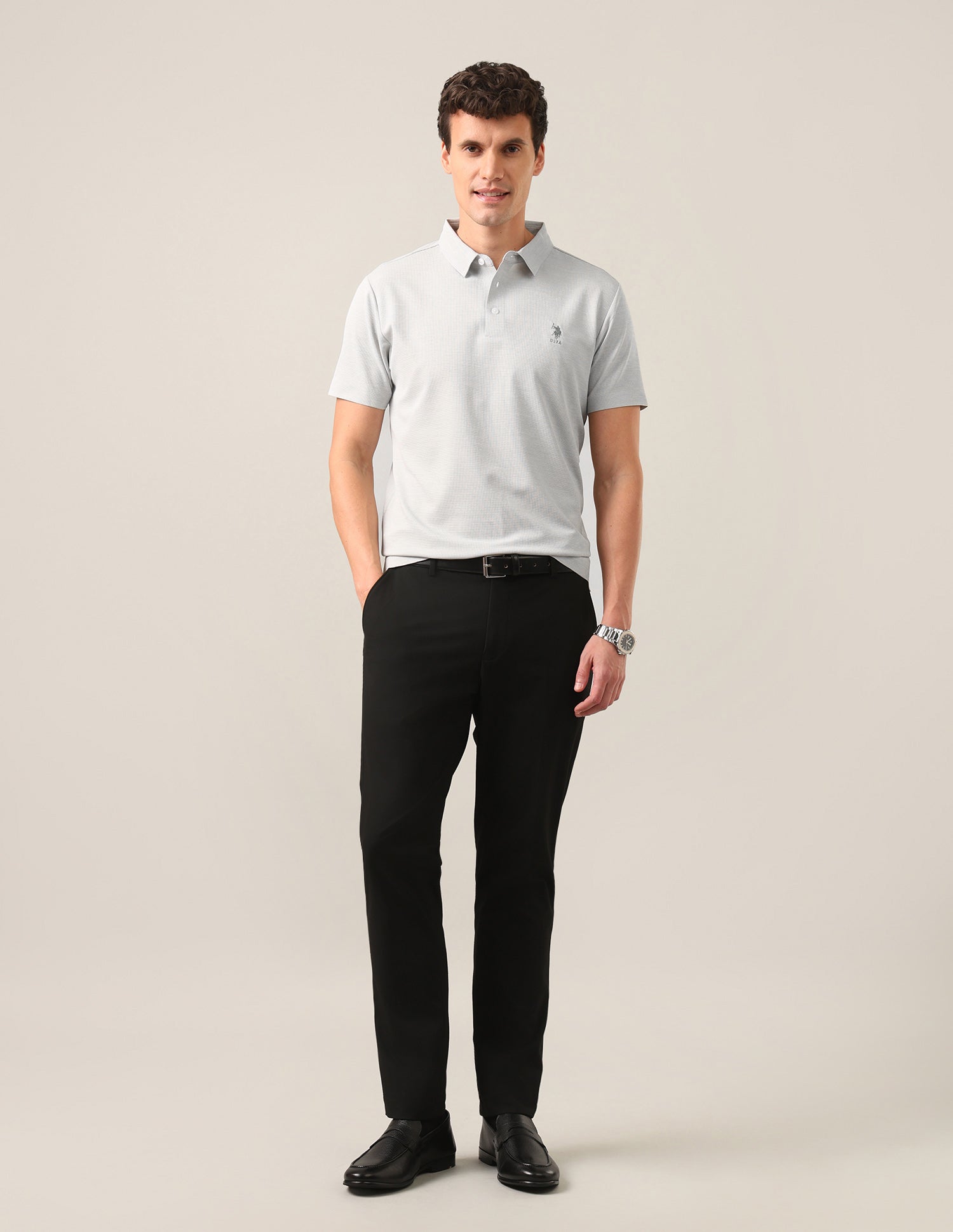Solid Slim Fit Polo Shirt Light Grey - U.S. Polo Assn. India | Large