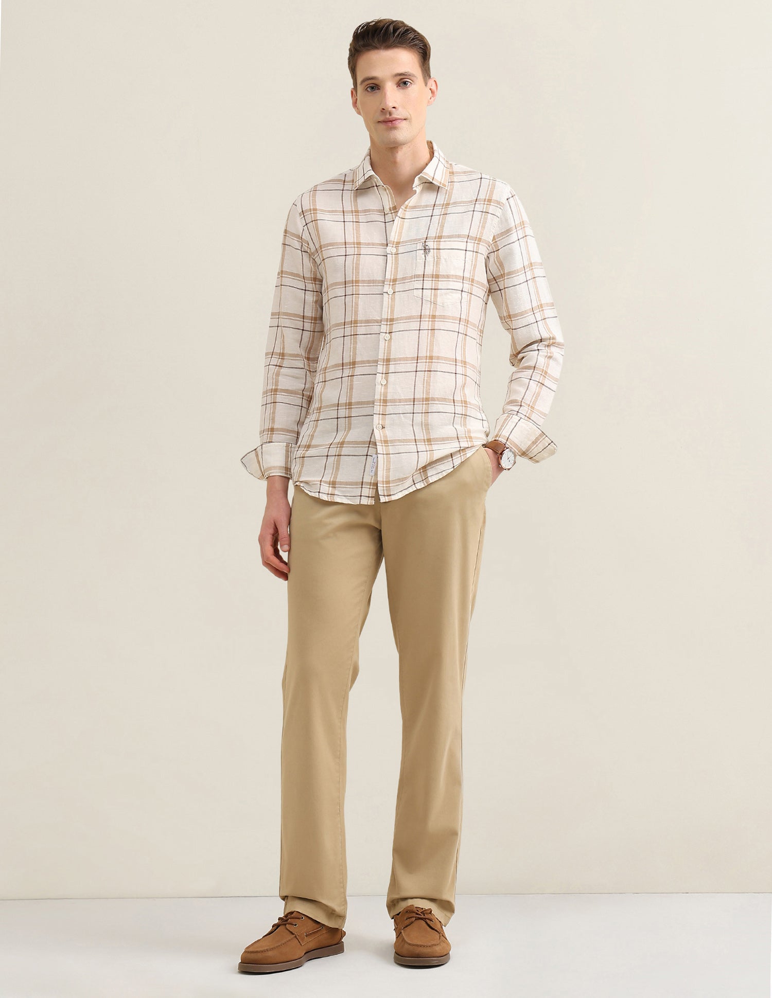 Windowpane Checked Sotogrande Shirt Ivory - U.S. Polo Assn. India | Large