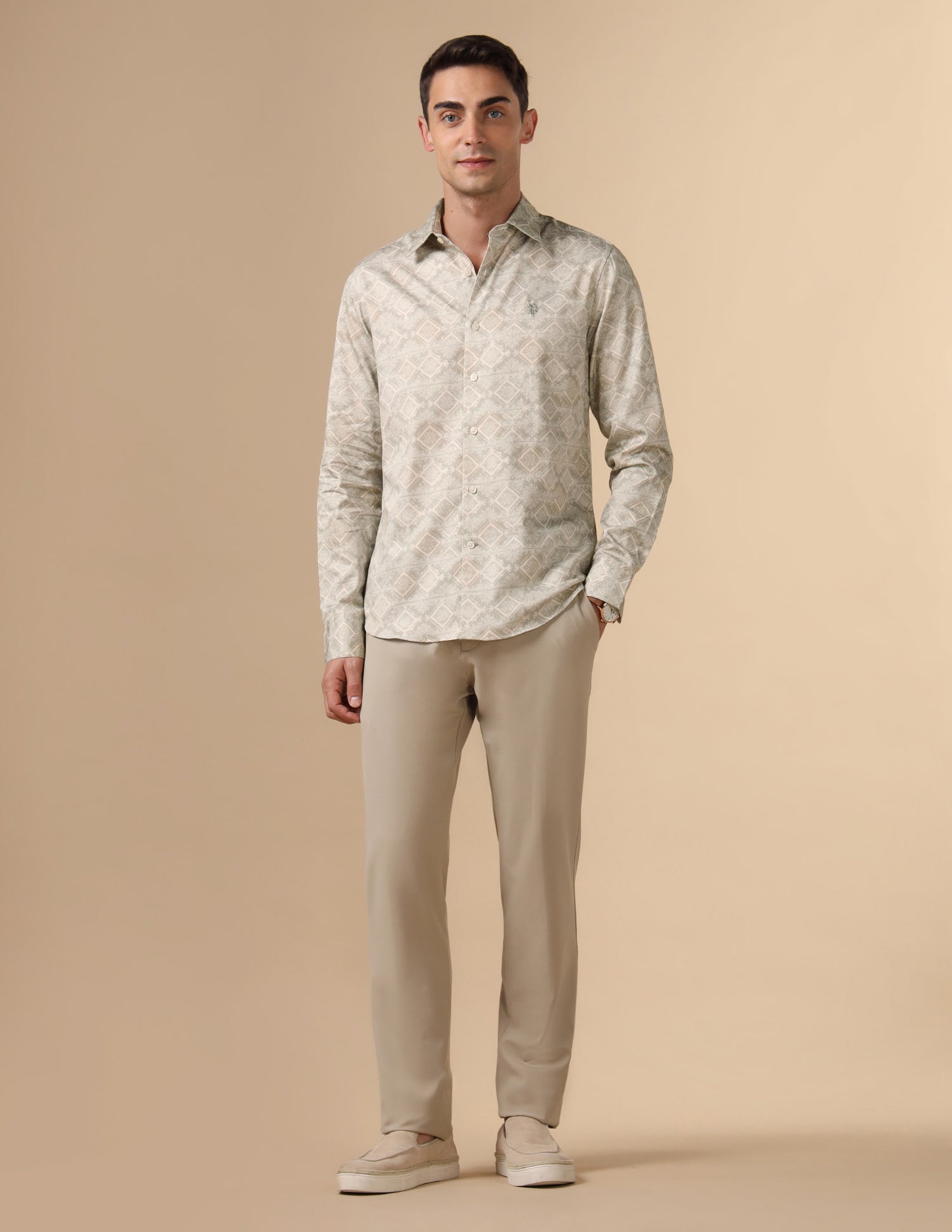 Pure Cotton Geometric Printed Shirt Light Green - U.S. POLO ASSN. | Large