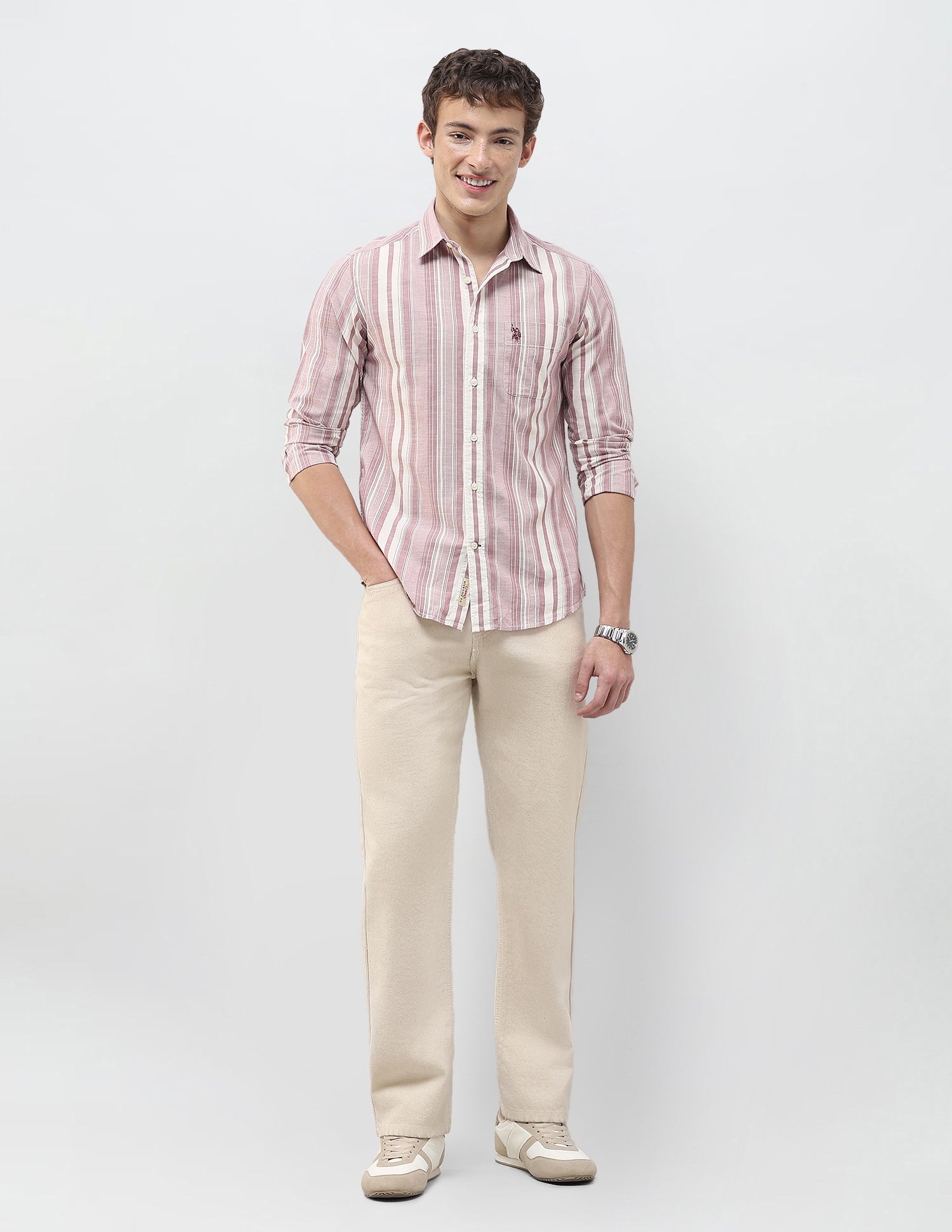 Vertical Striped Regular Fit Shirt Rust - U.S. Polo Assn. India | Large