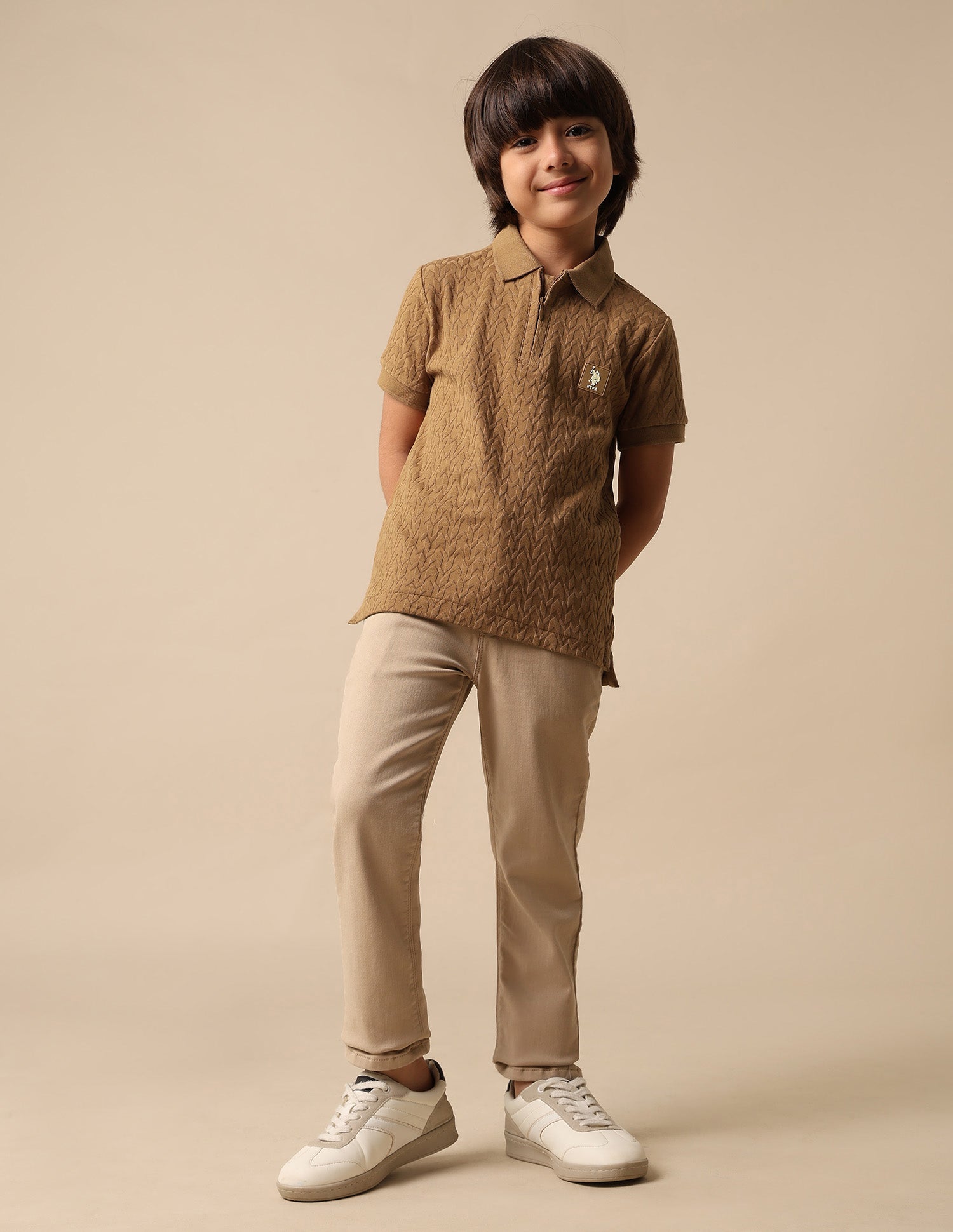 Boys Textured Pure Cotton Polo Shirt Light Brown - U.S. POLO ASSN. | Large