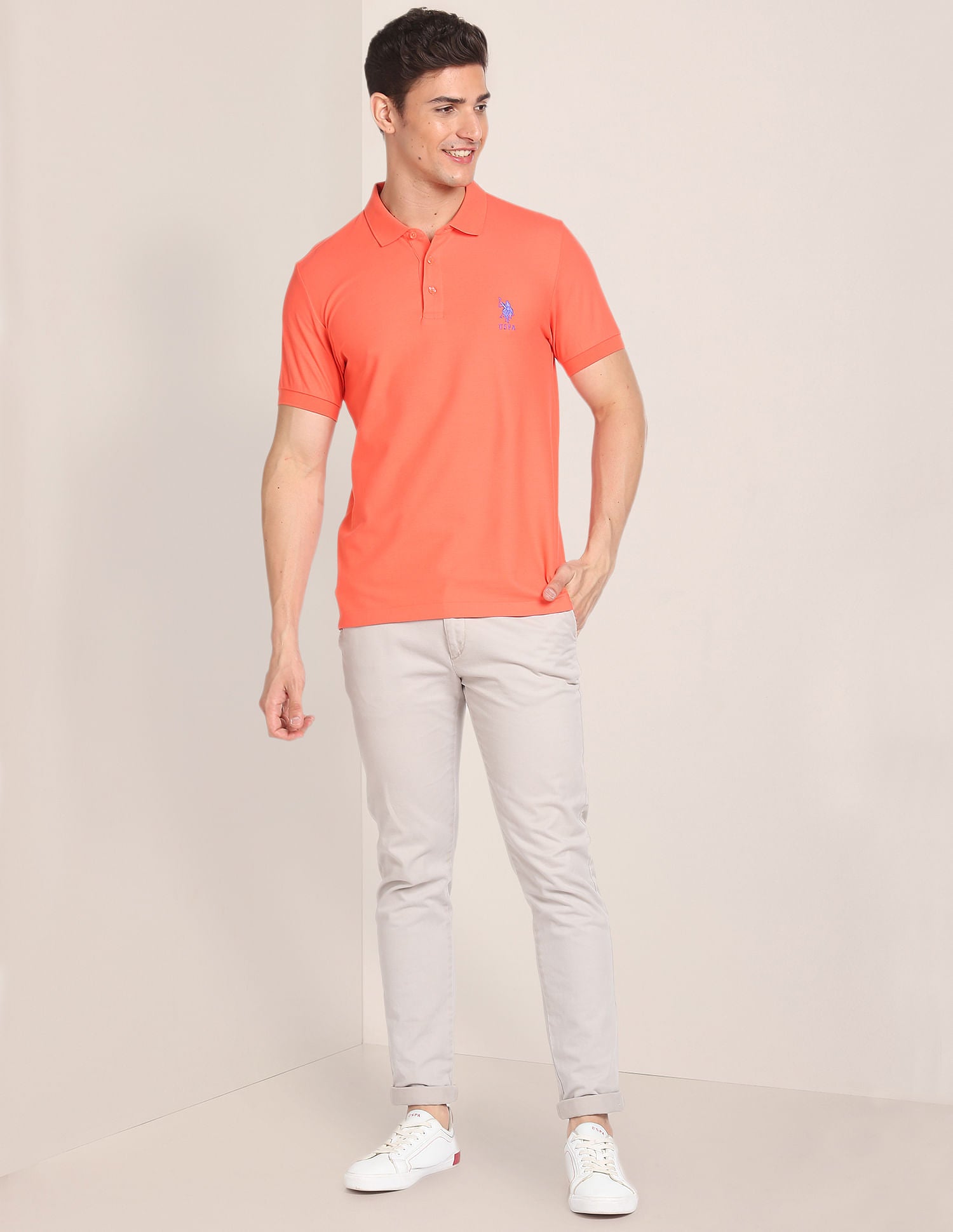 Liquid Cotton Solid Polo Shirt Coral - U.S. Polo Assn. India | Large