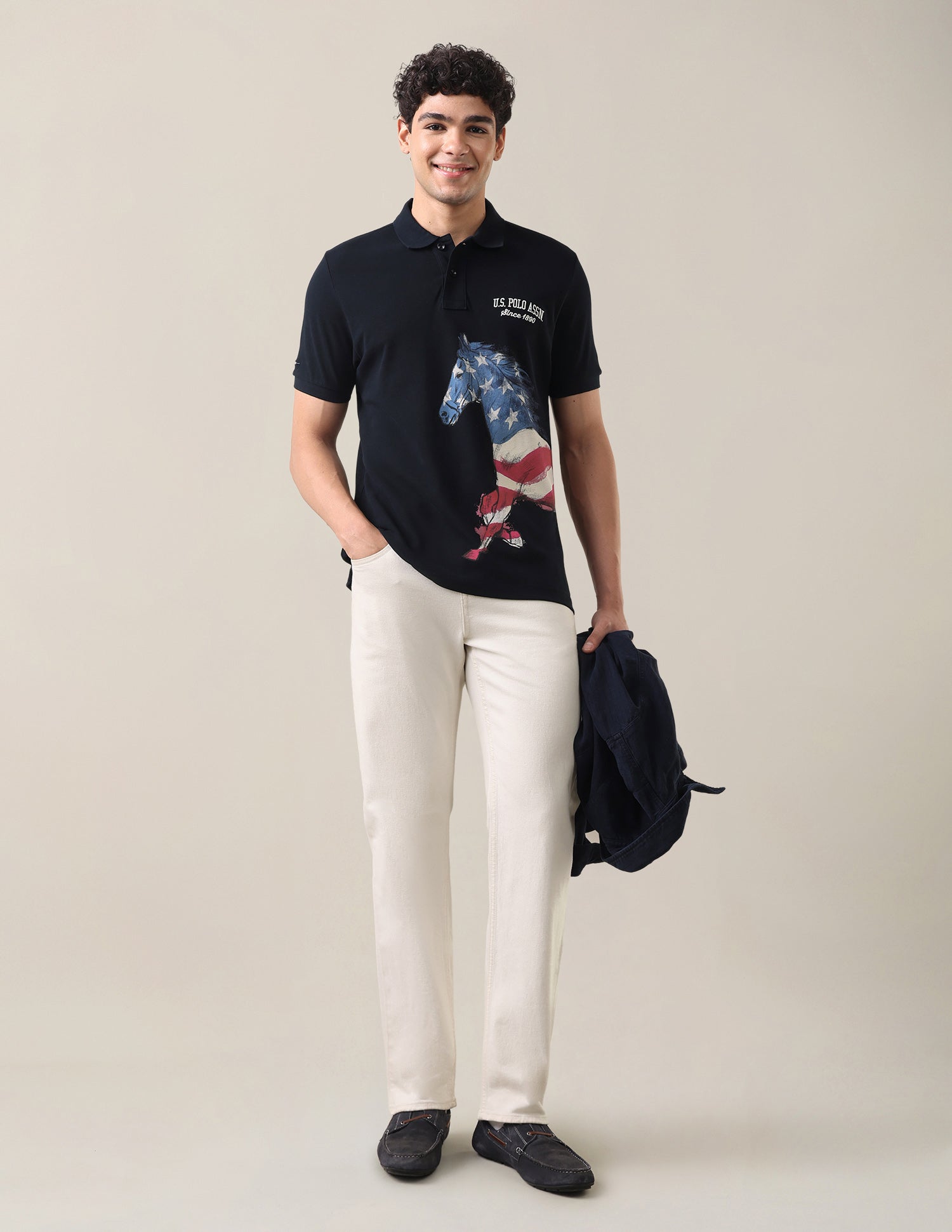 Graphic Brand Printed Slim Fit Polo Shirt Navy - U.S. Polo Assn. India | Large