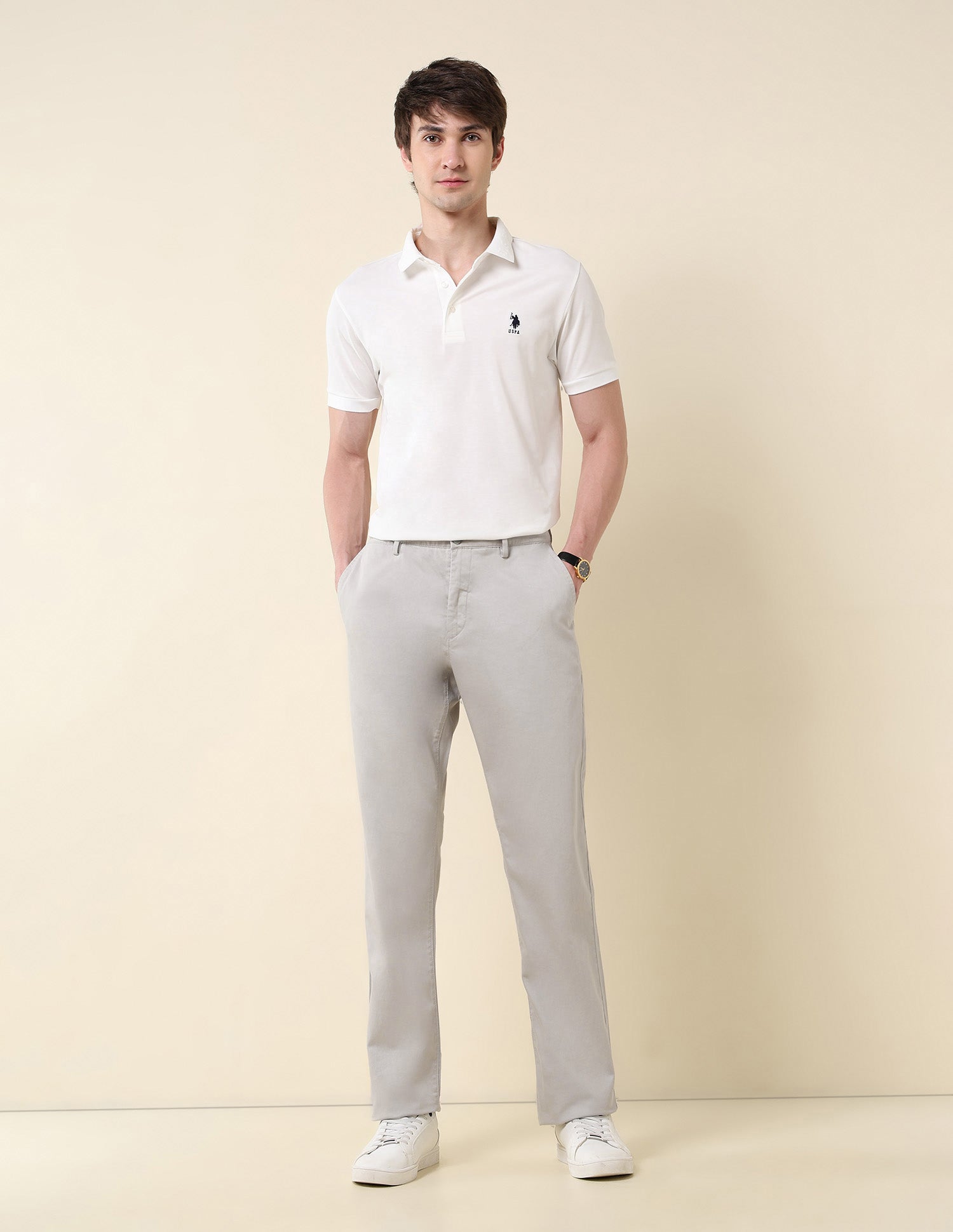Solid Riley Straight Fit Twill Trousers Grey - U.S. POLO ASSN. | Large