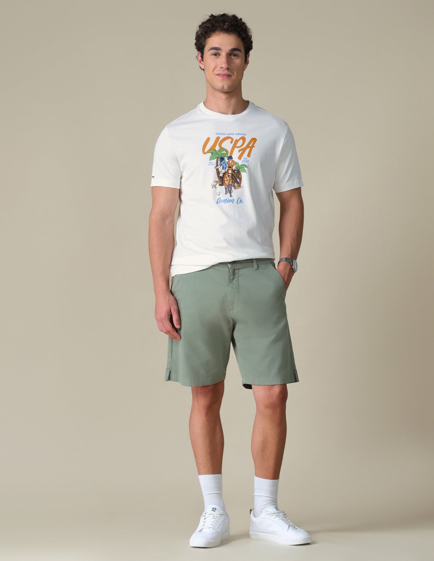 Slim Fit Graphic Brand Printed T-Shirt Ivory - U.S. Polo Assn. India | Large