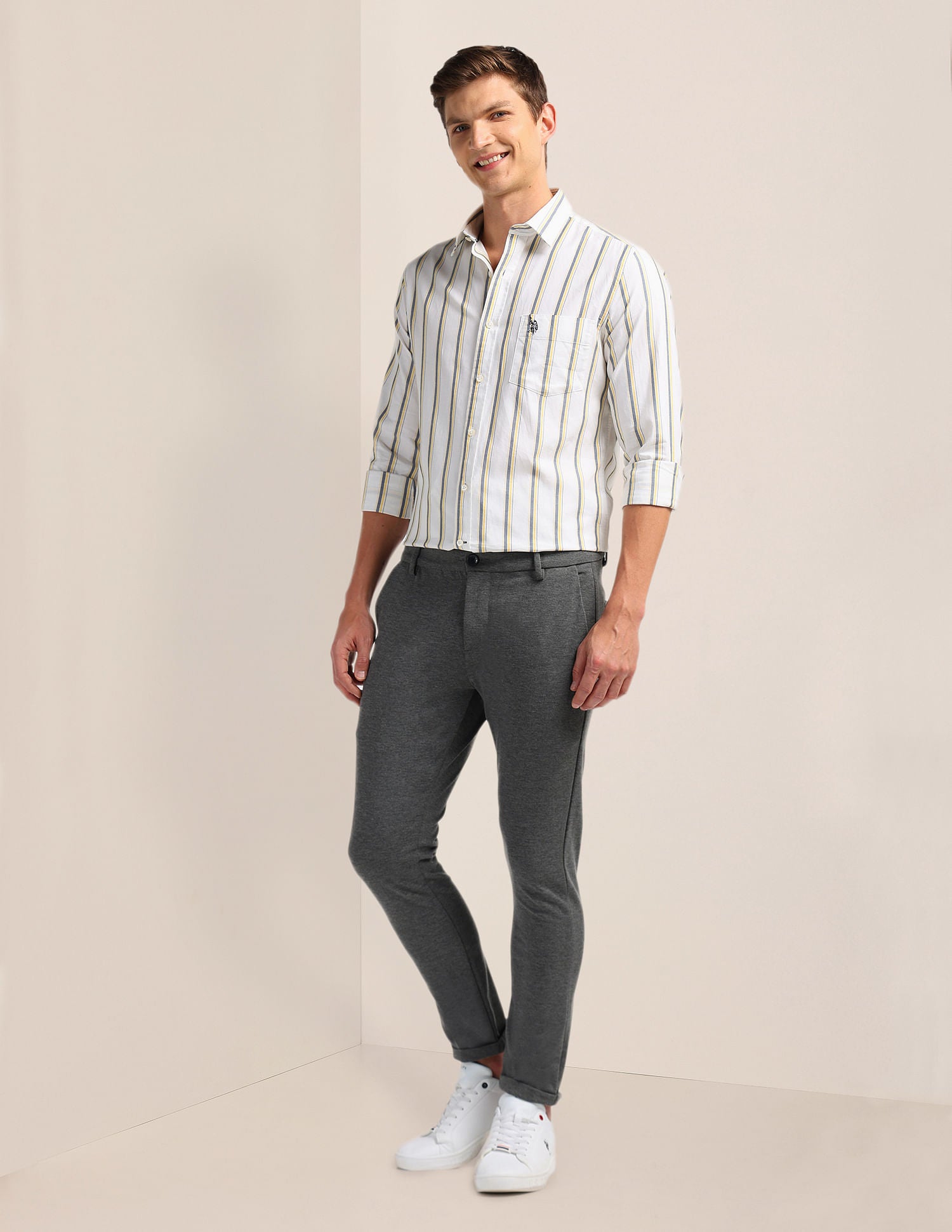 Pure Cotton Stripes Shirt White - U.S. POLO ASSN. | Large