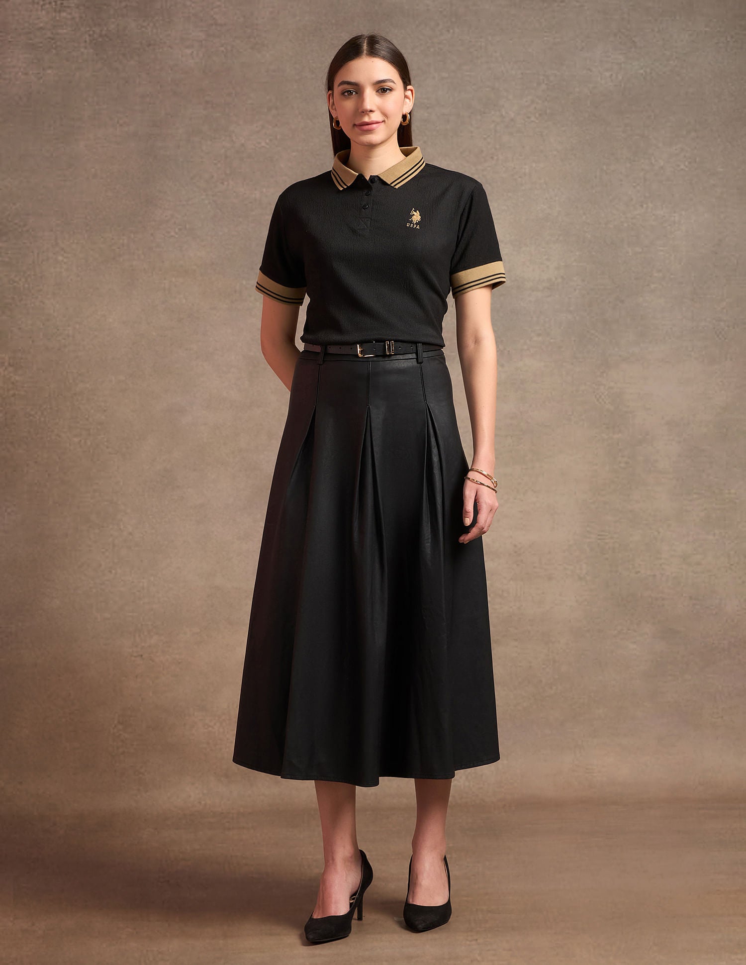 Oversized Fit Textured Polo Shirt Black - U.S. POLO ASSN. | Large