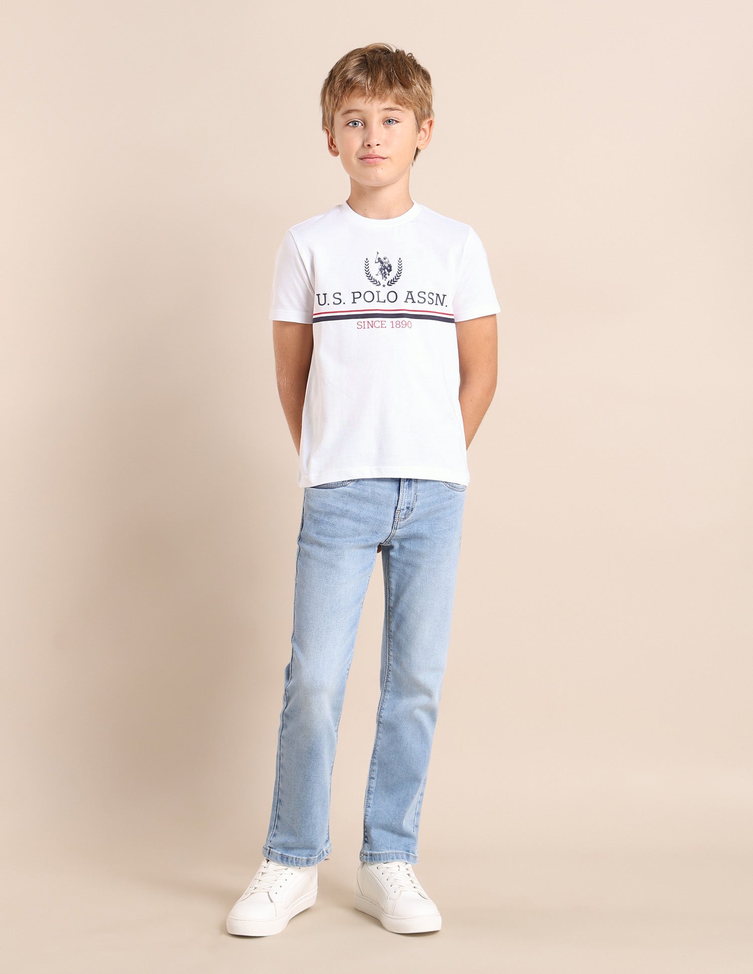 Boys Brand Printed Regular Fit T-Shirt White - U.S. POLO ASSN. | Large