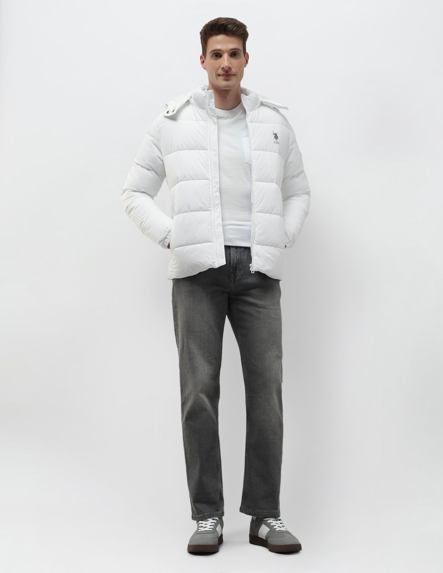Detachable Hood Puffer Jacket White - U.S. Polo Assn. India | Large