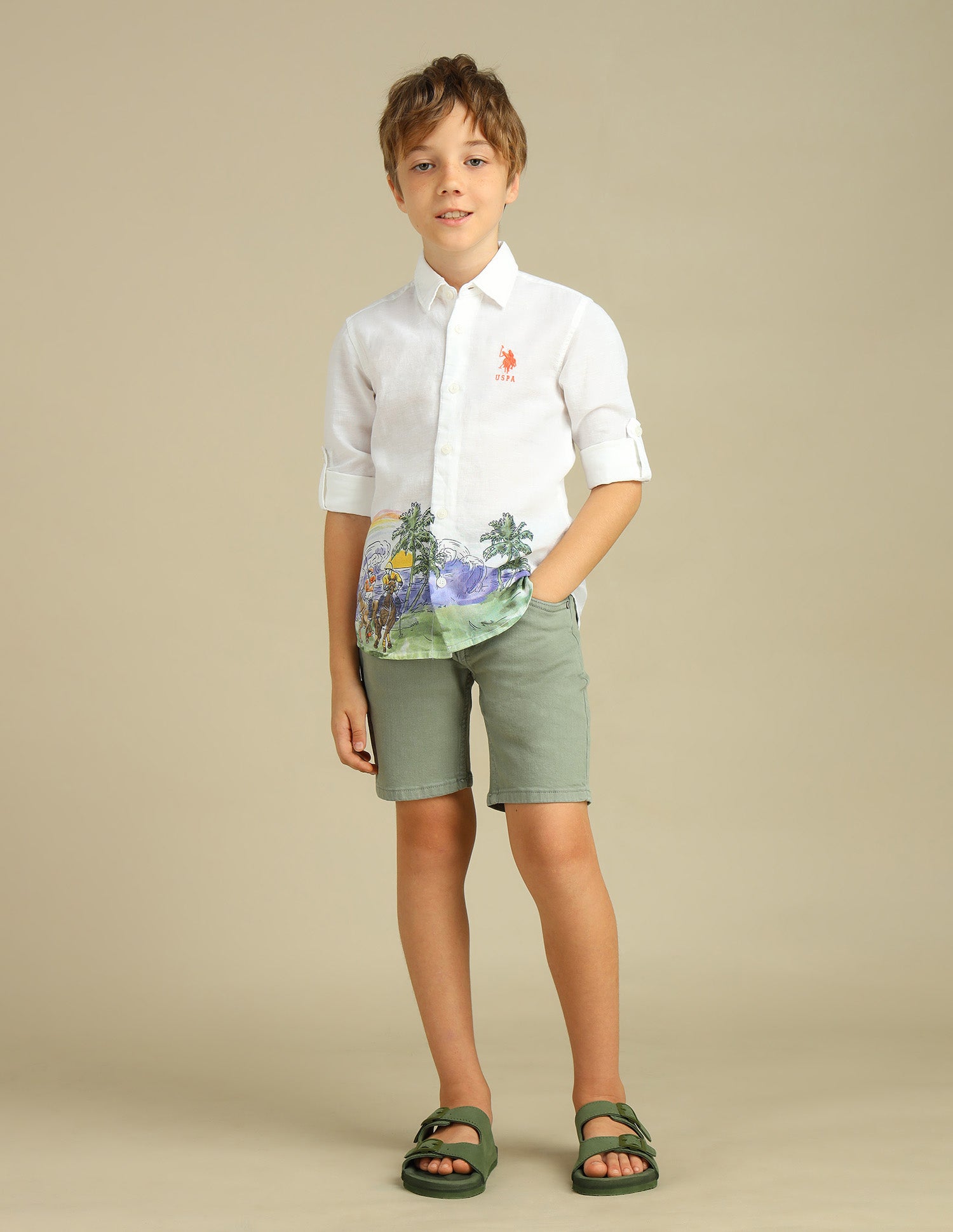 Boys Print Camp Shirt White - U.S. POLO ASSN. | Large