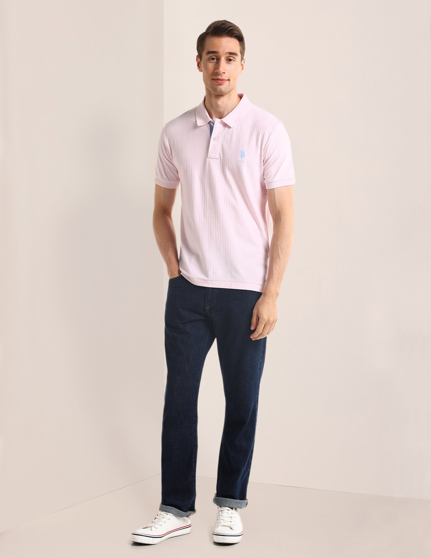 Textured Slim Fit Polo Shirt Light Pink - U.S. POLO ASSN. | Large