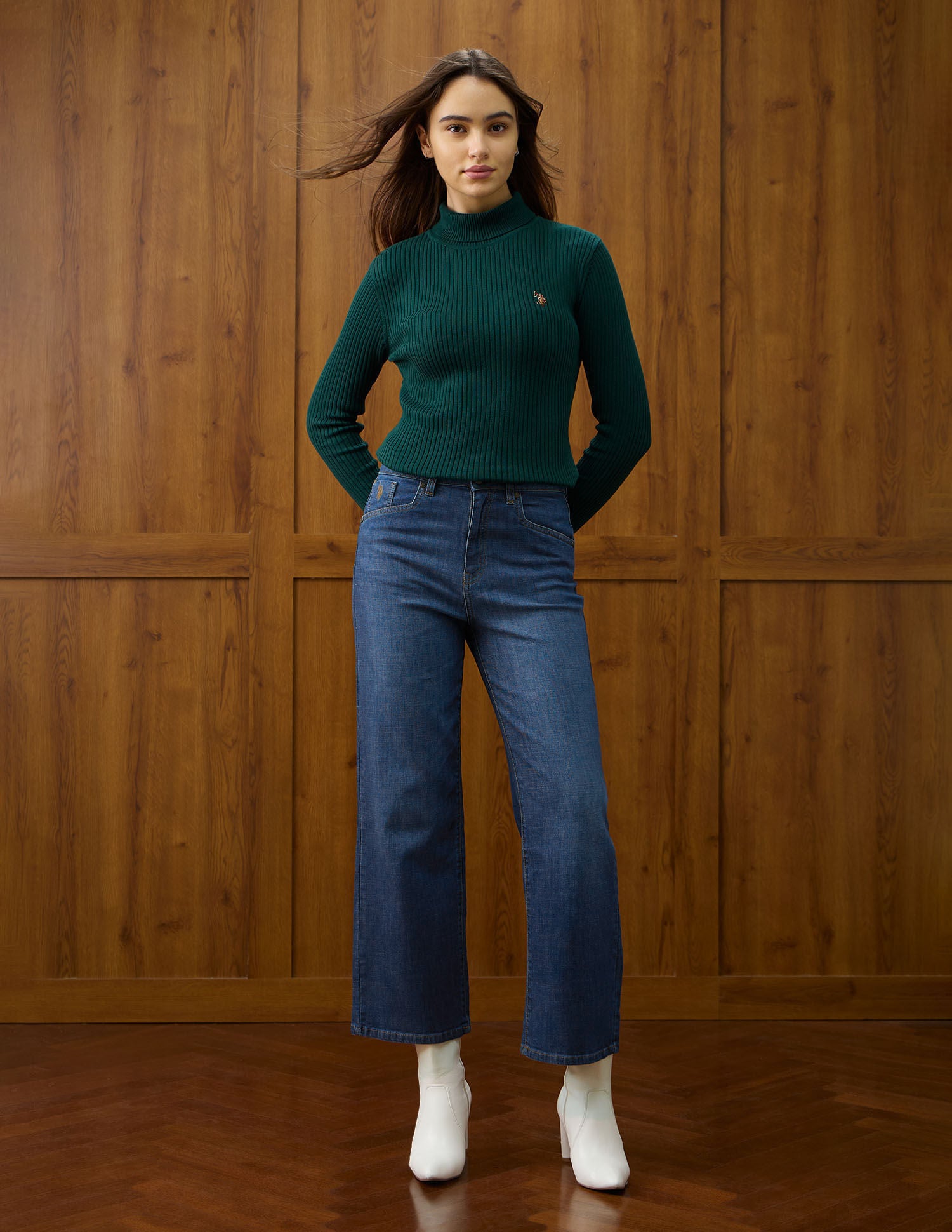 High Rise Wide Leg Fit Jeans Blue - U.S. POLO ASSN. | Large