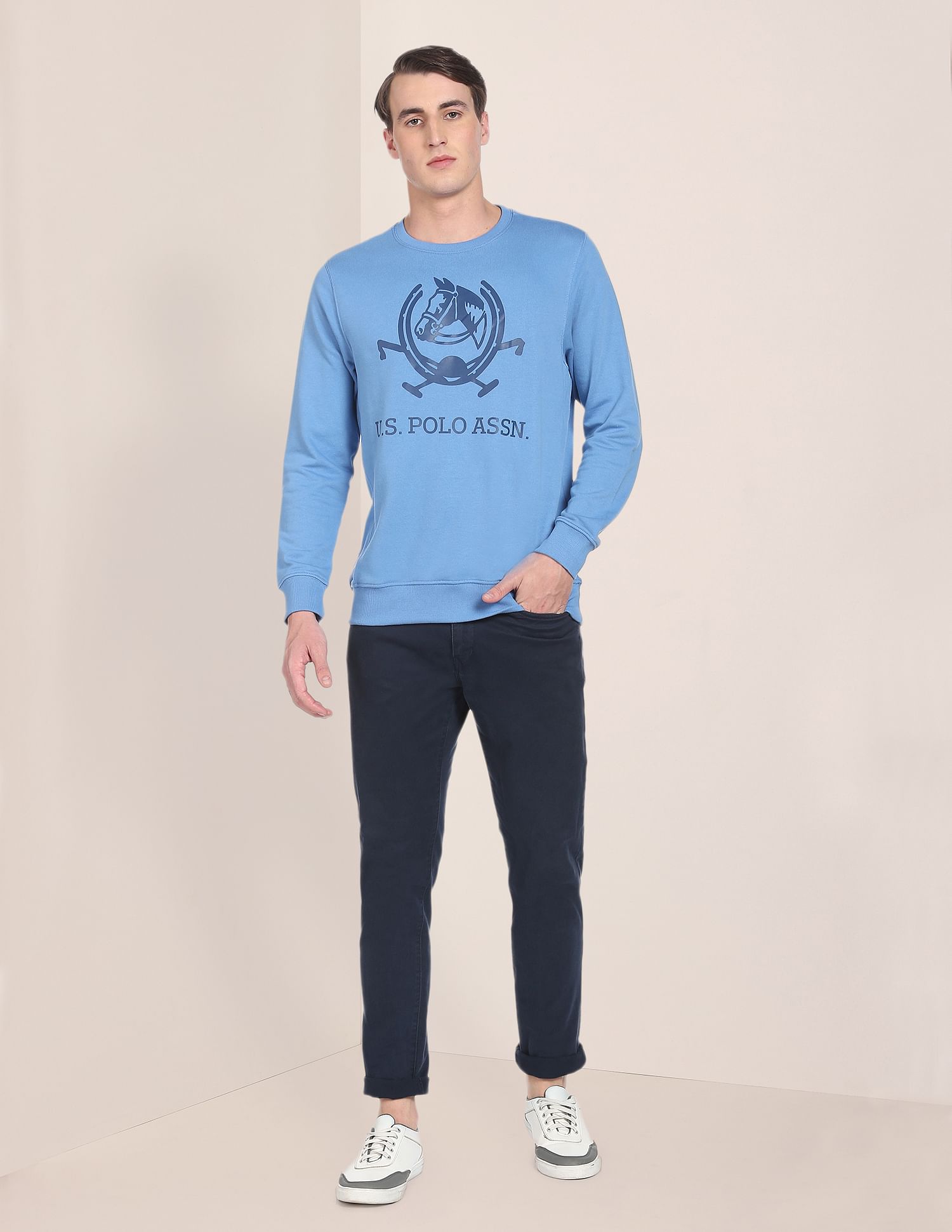 Crew Neck Brand Print Sweatshirt Light Blue - U.S. POLO ASSN. | Large