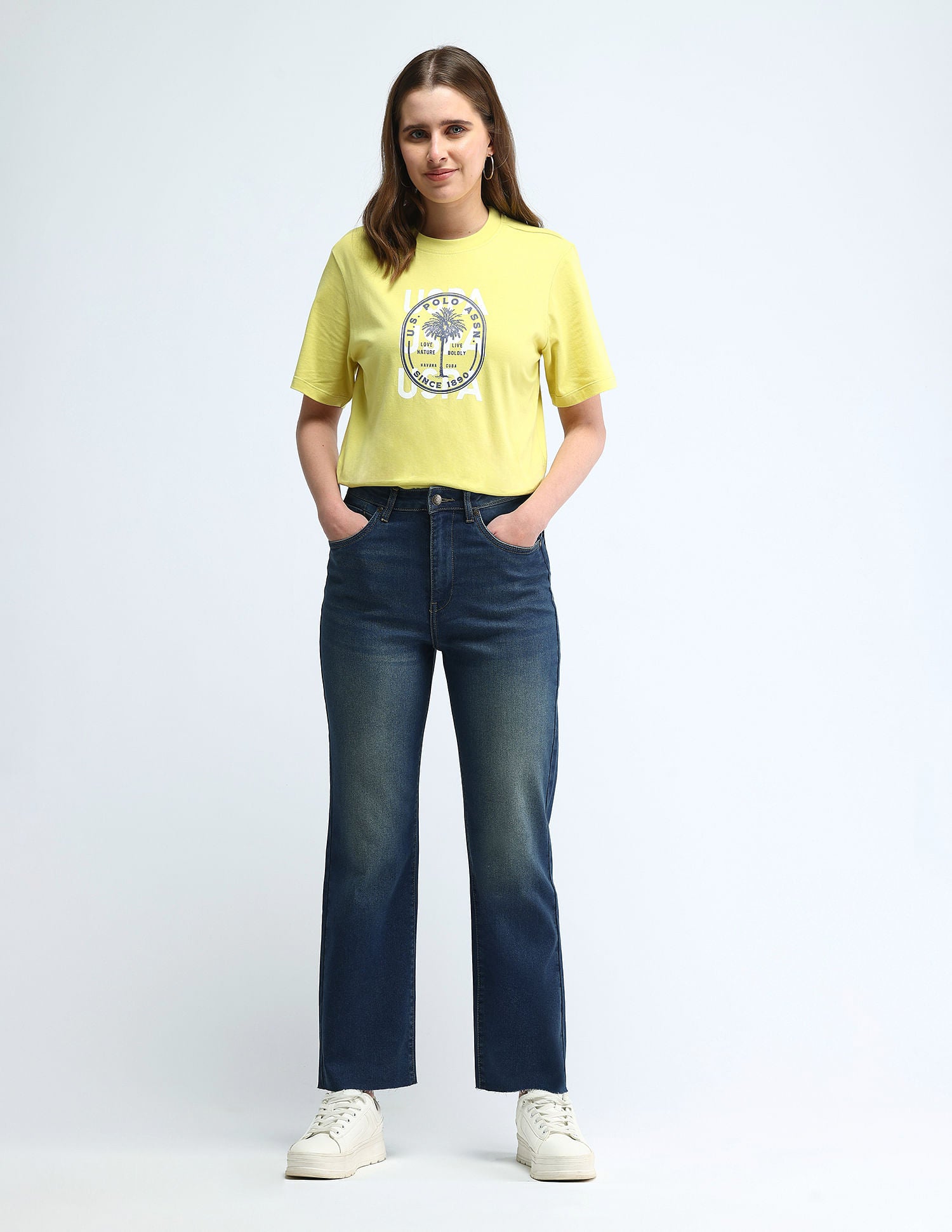 High Rise Straight Fit Jeans Dark Blue - U.S. POLO ASSN. | Large