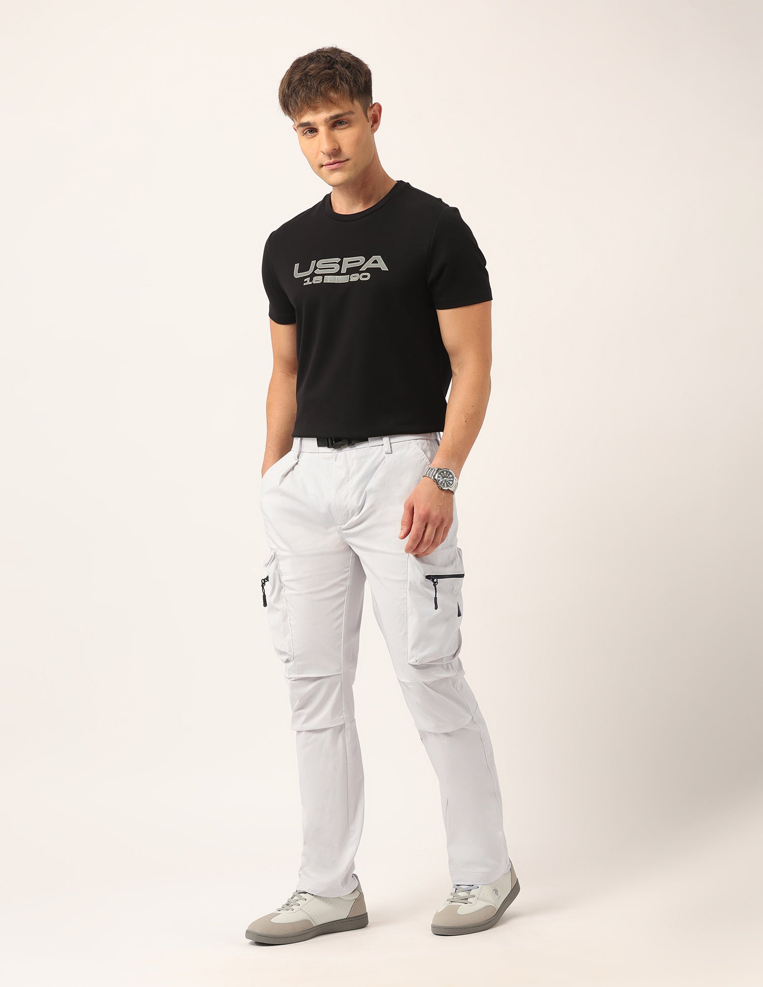 Solid Straight Fit Trousers Grey - U.S. Polo Assn. India | Large