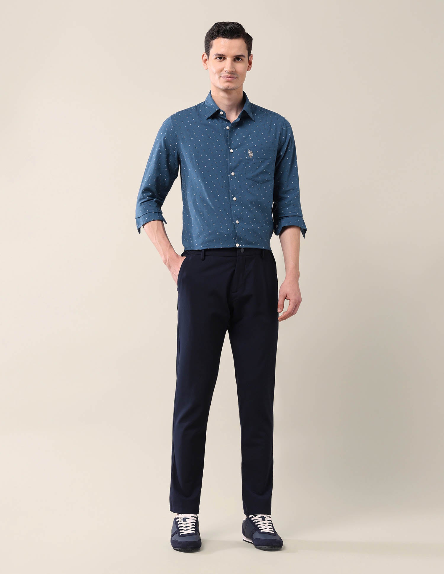 Geometric Tailored Fit Shirt Blue - U.S. POLO ASSN. | Large