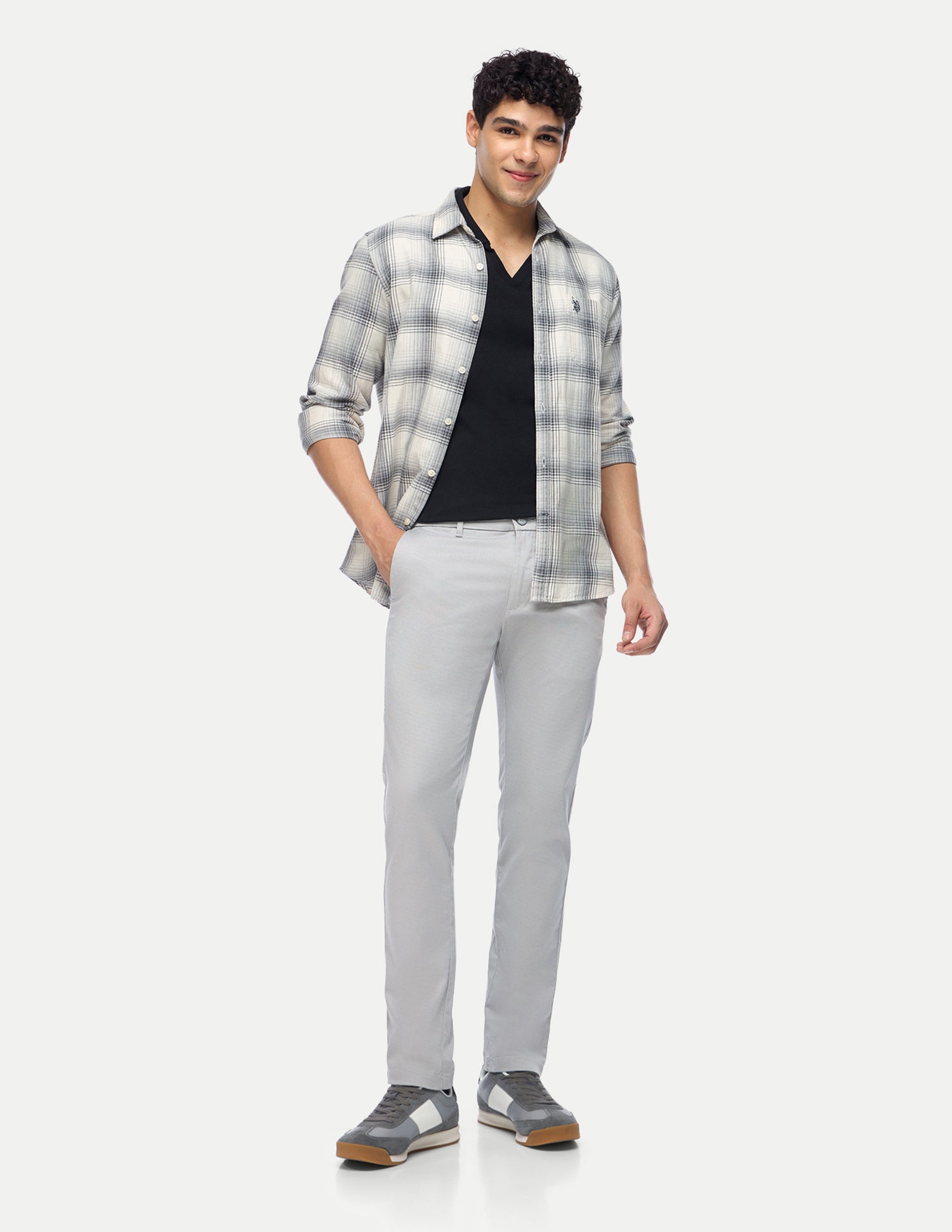 Denver Slim Fit Satin Trousers Light Grey - U.S. Polo Assn. India | Large