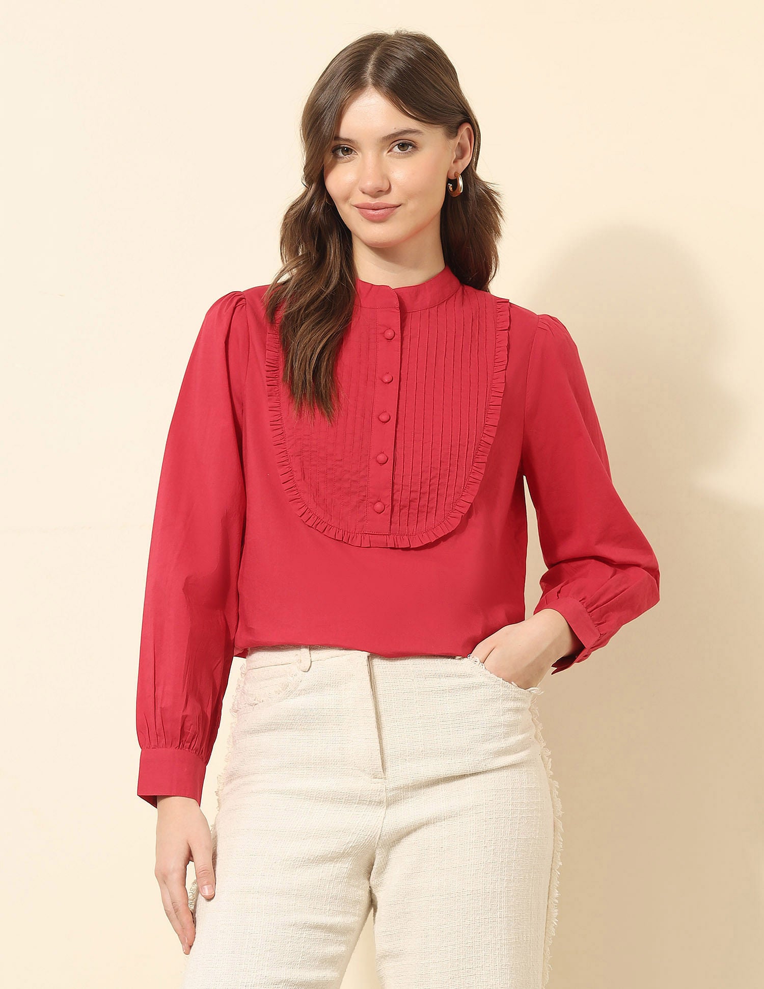 Gathered Yoke Relaxed Fit Top Red - U.S. POLO ASSN. | Large