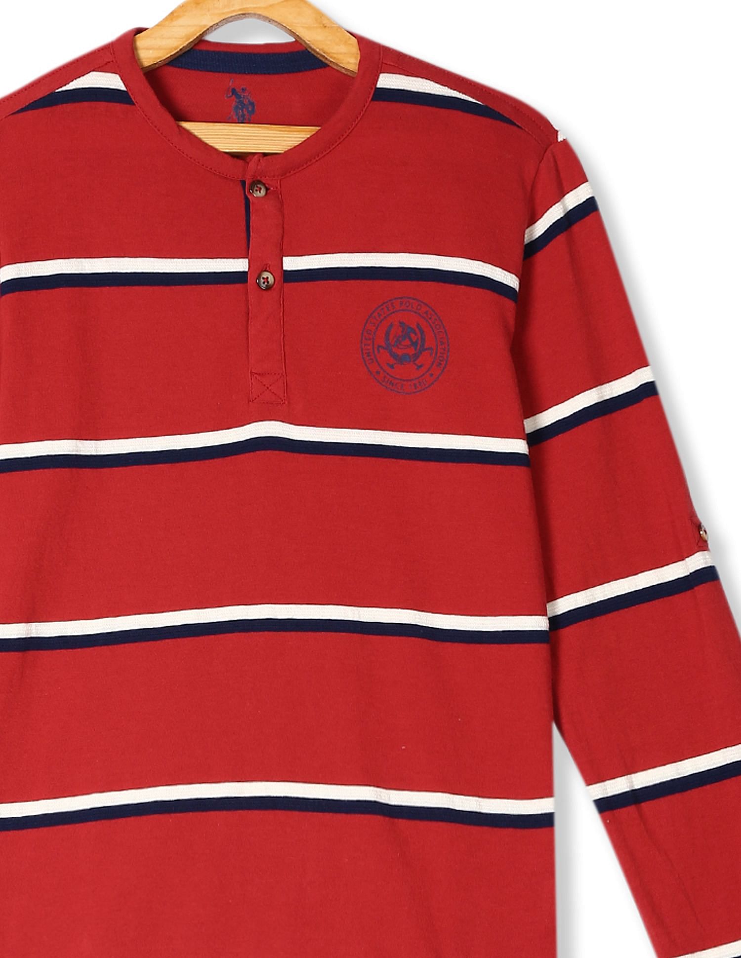 Striped Long Sleeve Henley T-Shirt Red - U.S. POLO ASSN. | Large