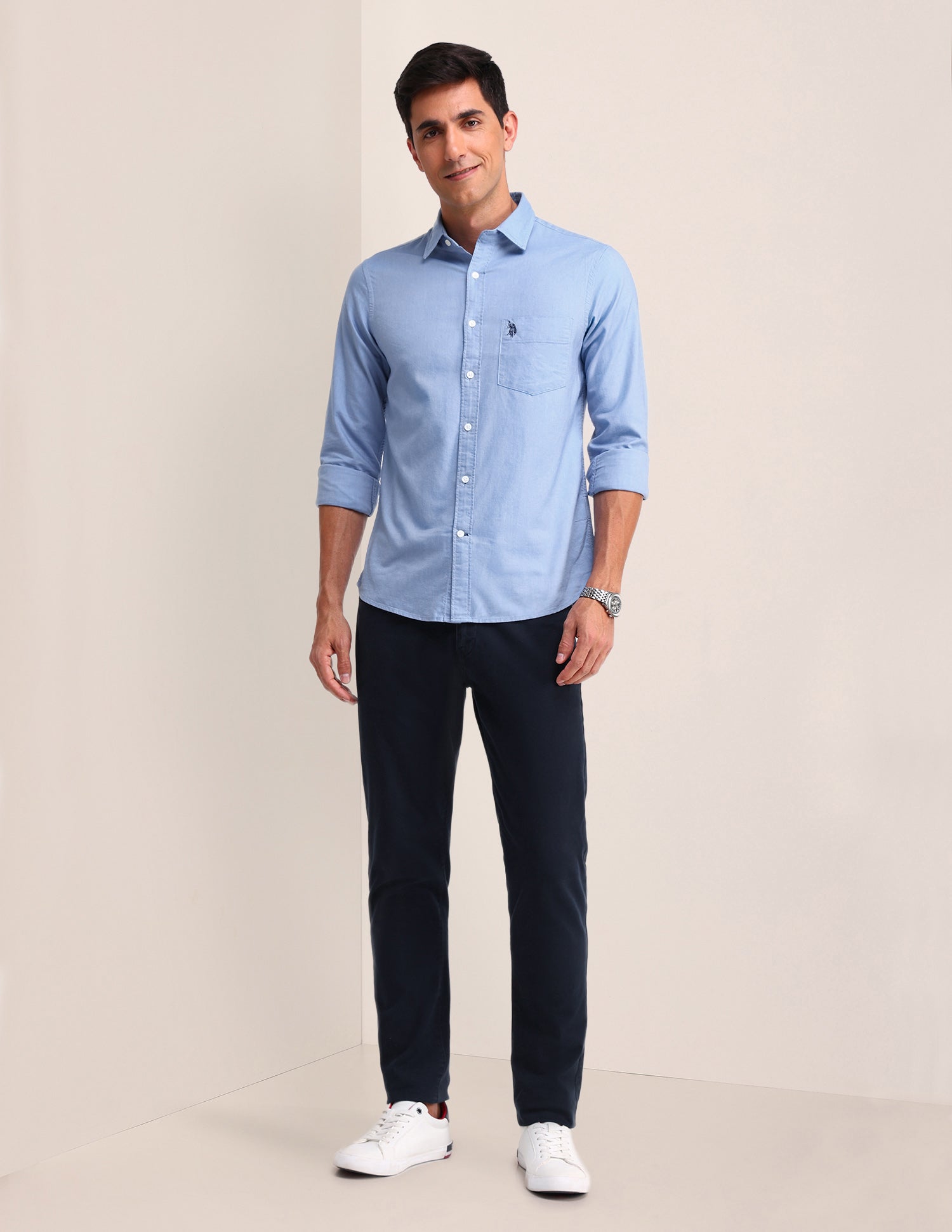Solid Pattern Oxford Shirt Light Blue - U.S. Polo Assn. India | Large