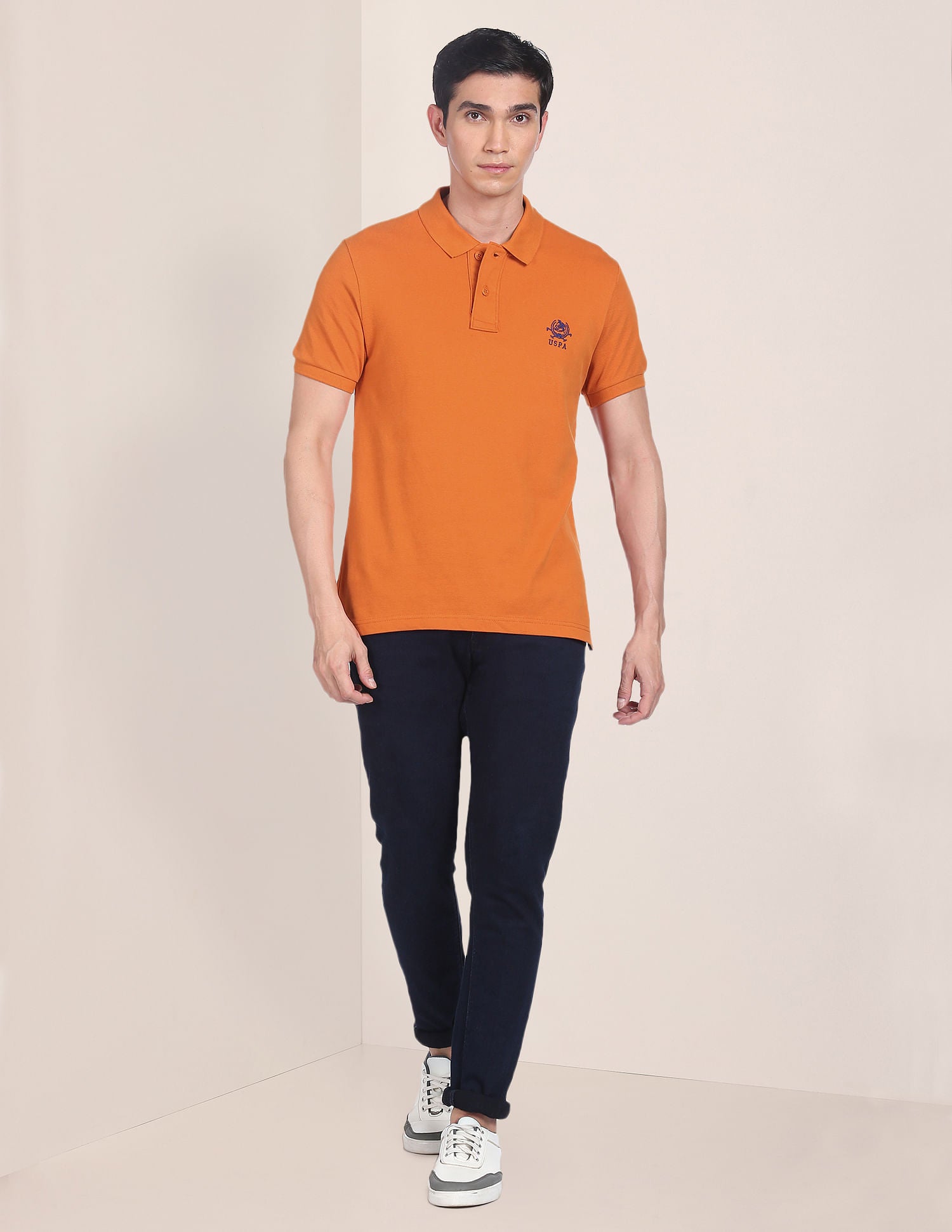Pure Cotton Solid Pique Polo Shirt Orange - U.S. Polo Assn. India | Large