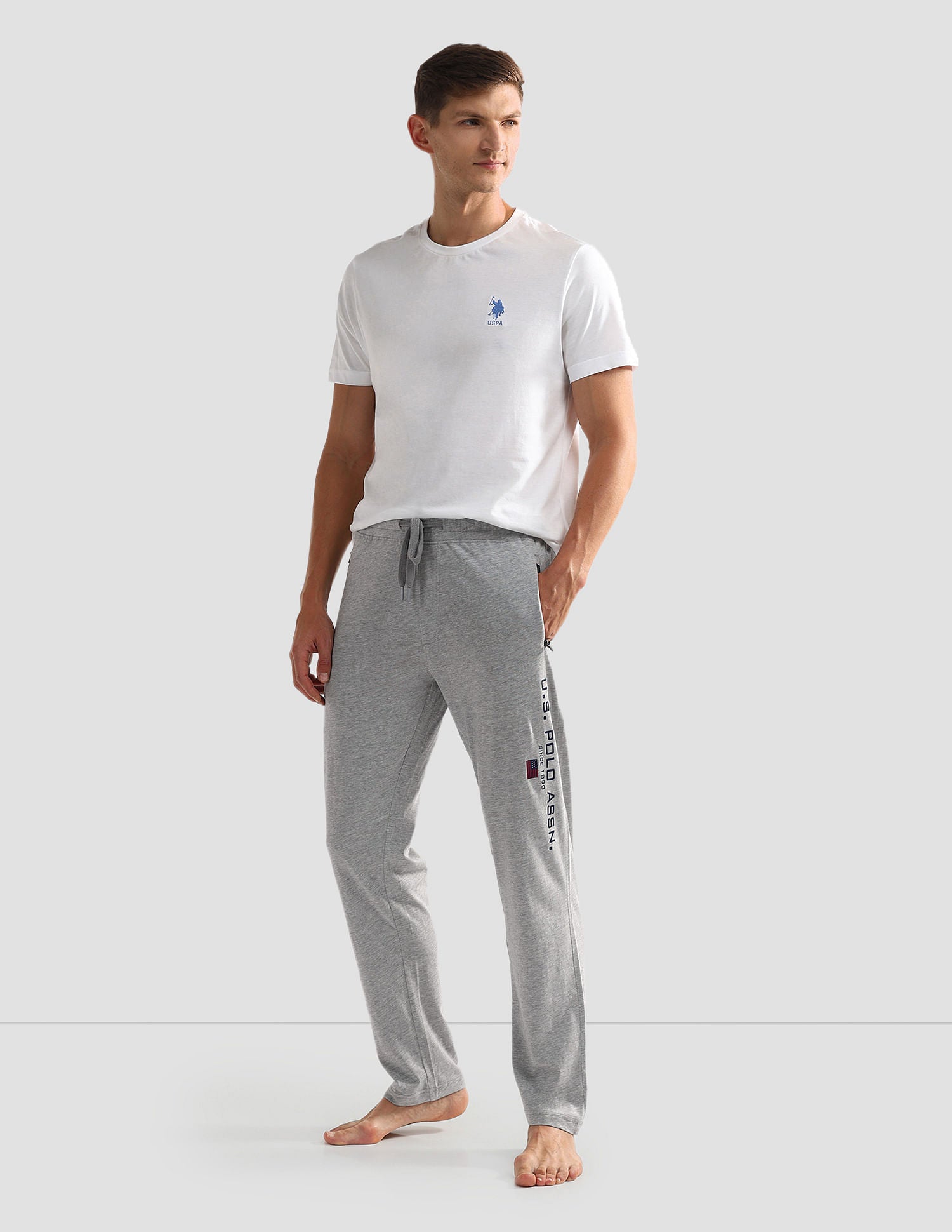 Mid Rise Solid OR002 Lounge Track Pants - Pack Of 1 Grey Melange - U.S. POLO ASSN. | Large