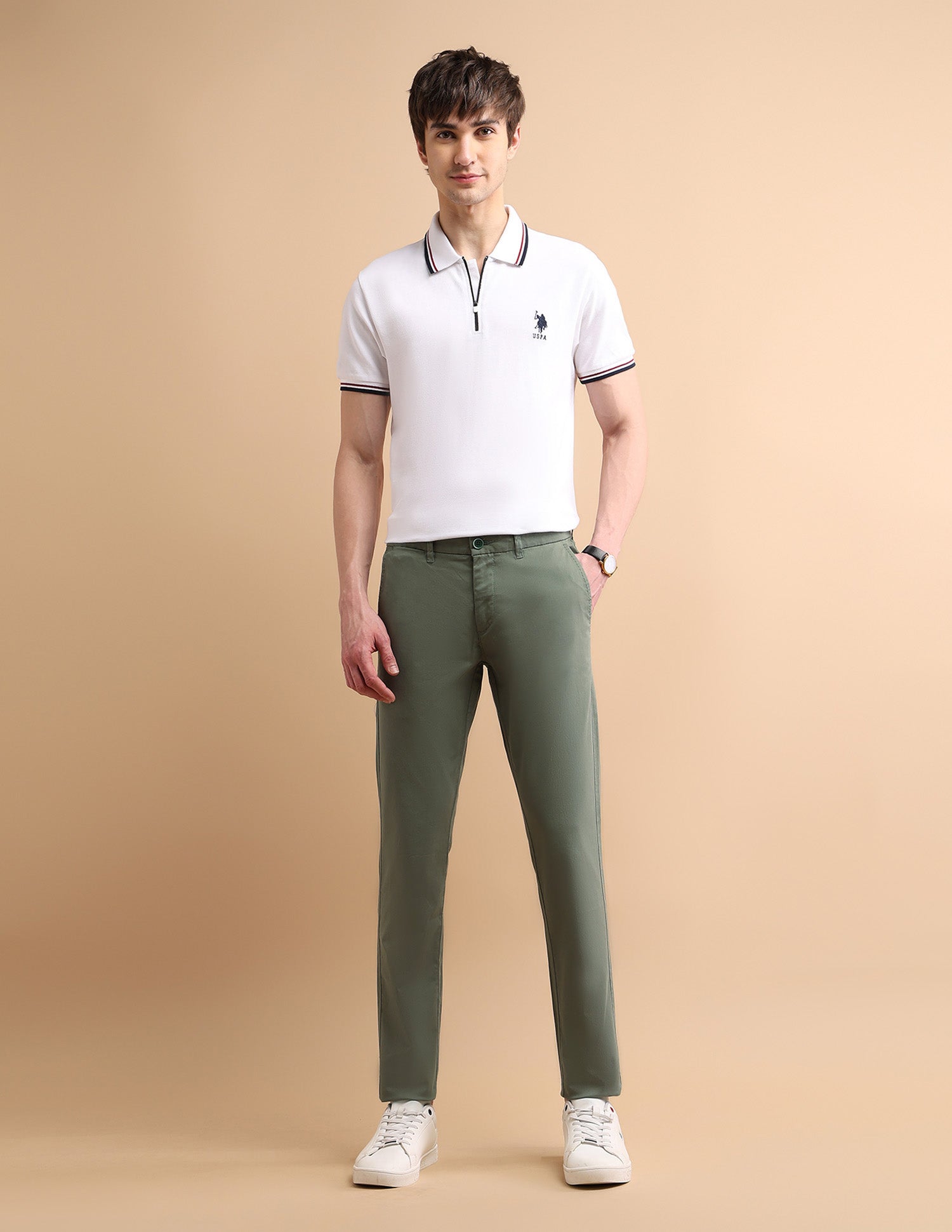 Solid Twill Trousers Olive - U.S. POLO ASSN. | Large
