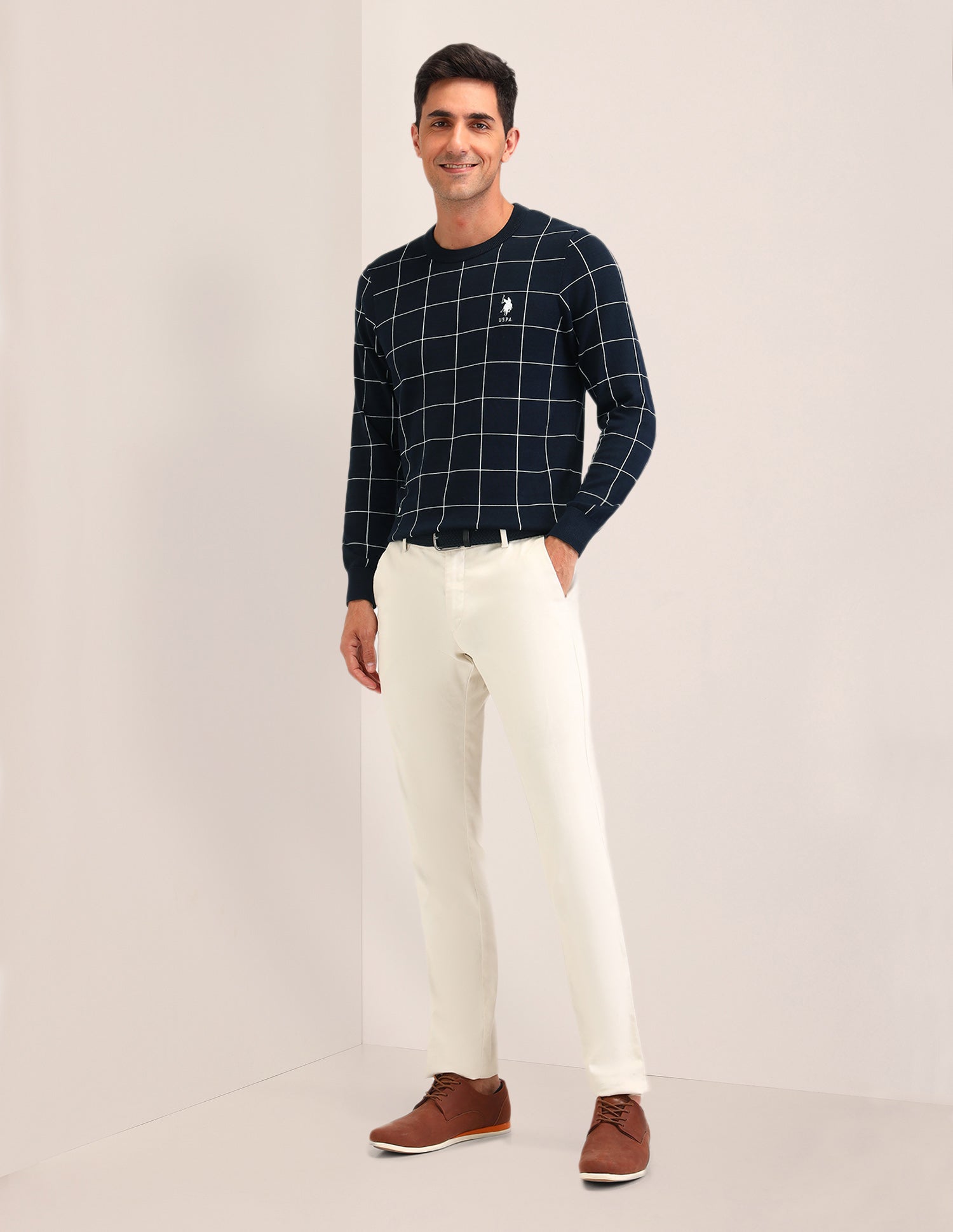 Checked Regular Fit Sweater Navy - U.S. Polo Assn. India | Large