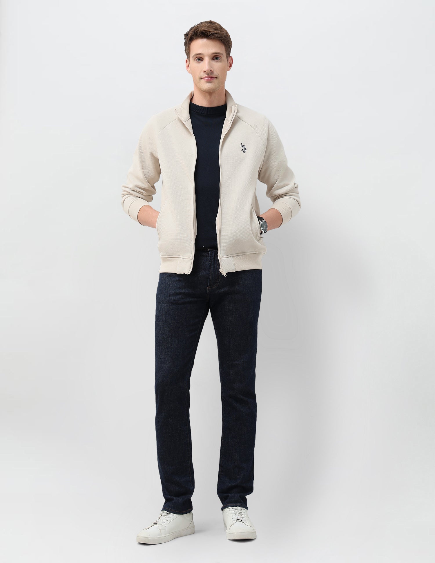 Textured Zipper Sweatshirt Beige - U.S. POLO ASSN. | Large