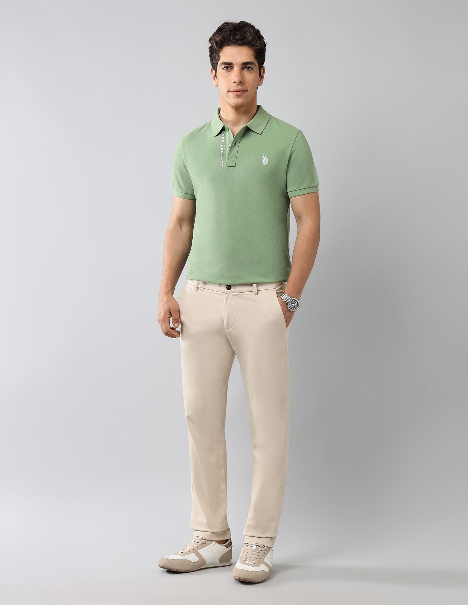 Brand Printed Muscle Fit Polo Shirt Green - U.S. POLO ASSN. | Large