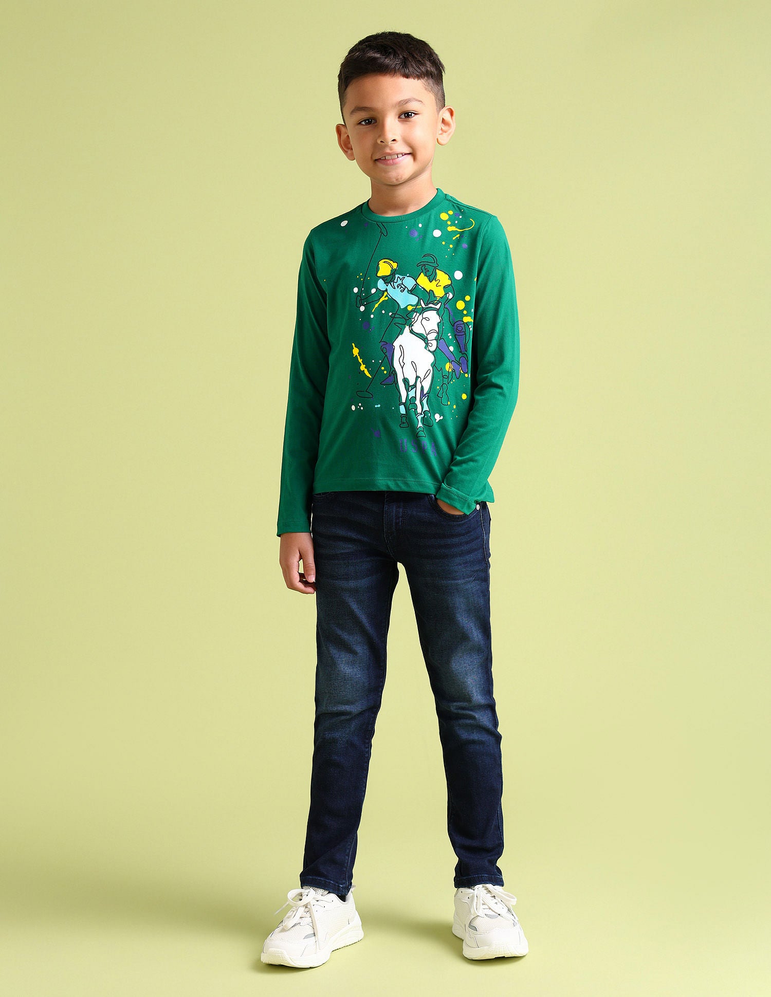 Boys Pure Cotton Regular T-shirt Green - U.S. Polo Assn. India | Large