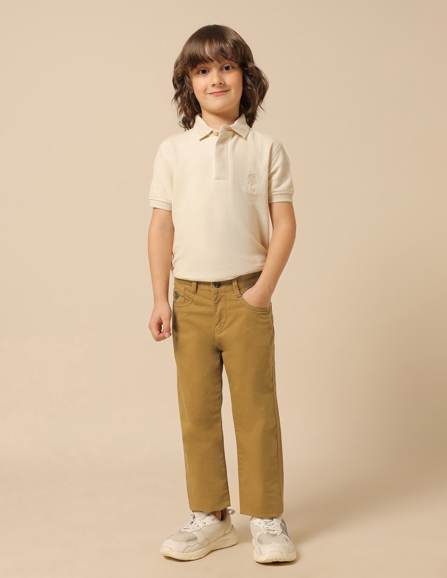 Boys Slim Fit Twill Trousers Mustard - U.S. POLO ASSN. | Large