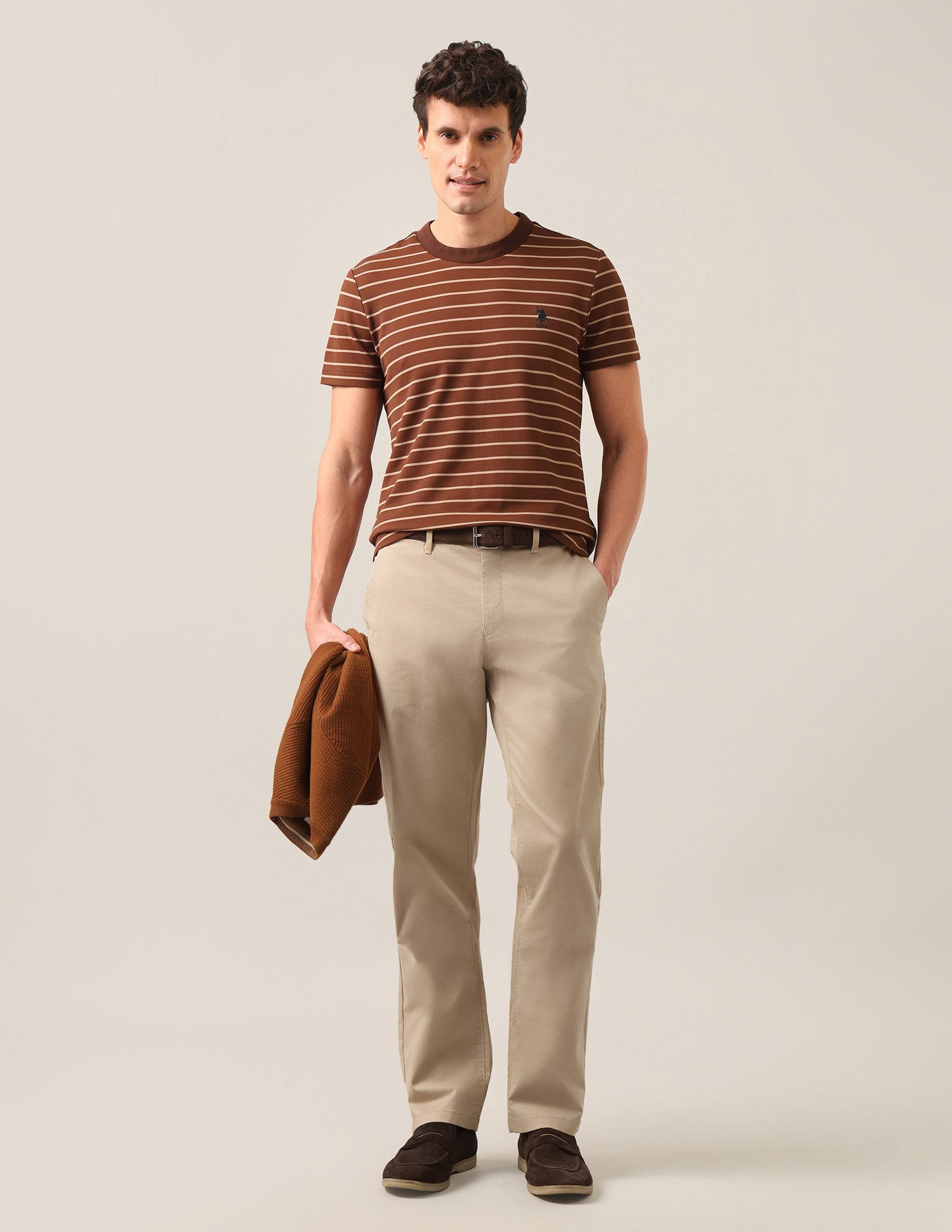 Riley Straight Fit Satin Trousers Light Khaki - U.S. Polo Assn. India | Large