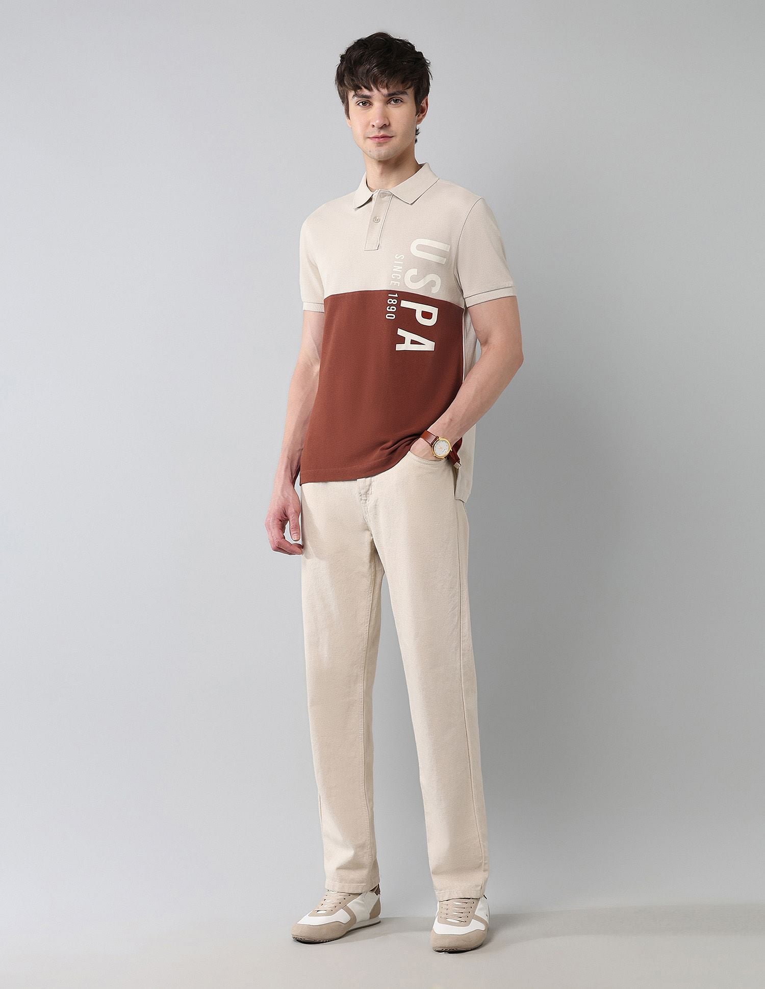 Cut & Sew Muscle Fit Polo Shirt Beige - U.S. POLO ASSN. | Large