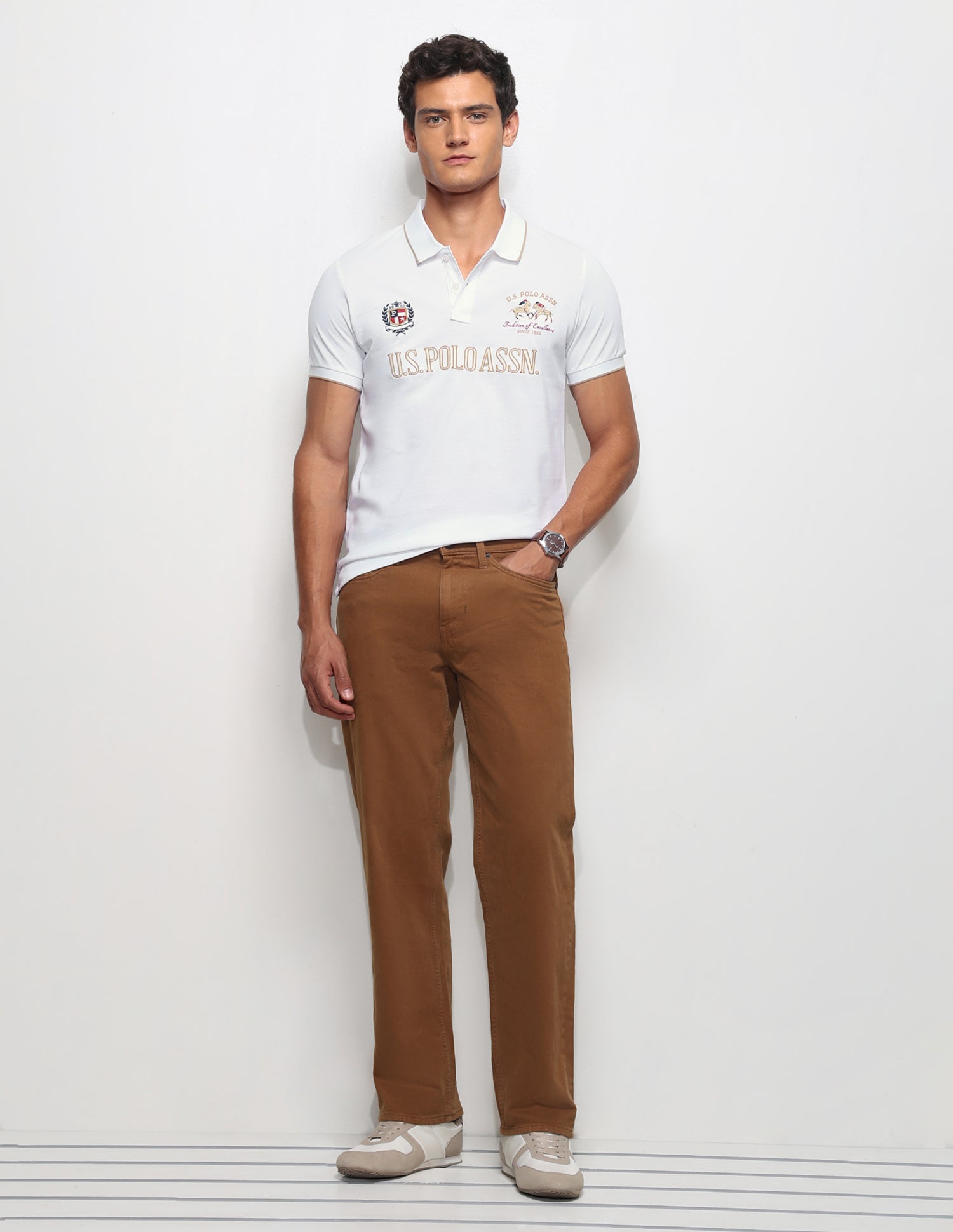 Numeric Brand Embroidered Slim Fit Polo Shirt White - U.S. Polo Assn. India | Large
